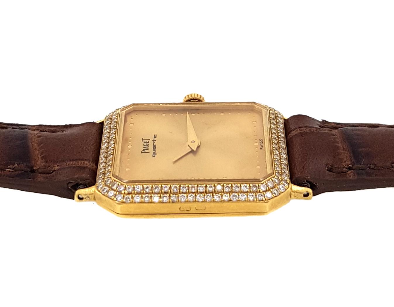Brilliant Cut Piaget Classic Cocktail 18k 750 Factory Set Diamonds Solid Gold Watch Ref 8148 For Sale