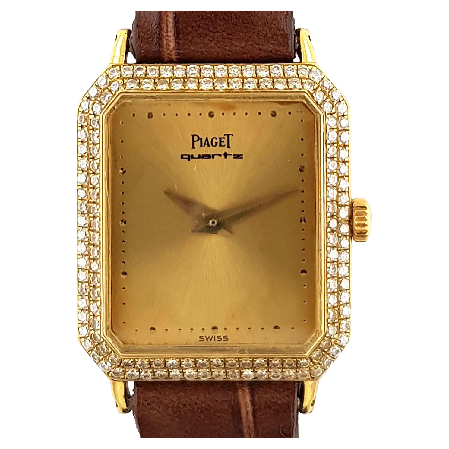 Piaget Classic Cocktail 18k 750 Factory Set Diamonds Solid Gold Watch Ref 8148 For Sale