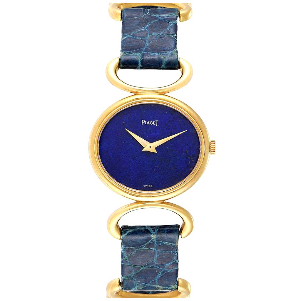 Piaget Classique Yellow Gold Lapis Dial Vintage Ladies Watch 9451