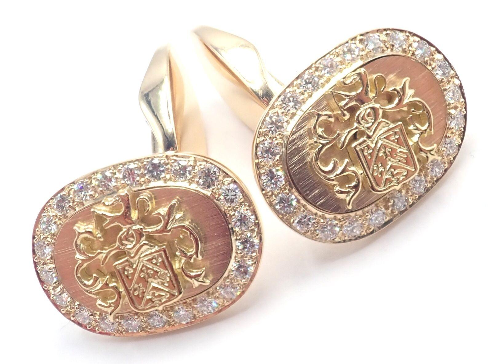 Piaget Coat Of Arms Diamond Yellow Gold Cufflinks For Sale 5