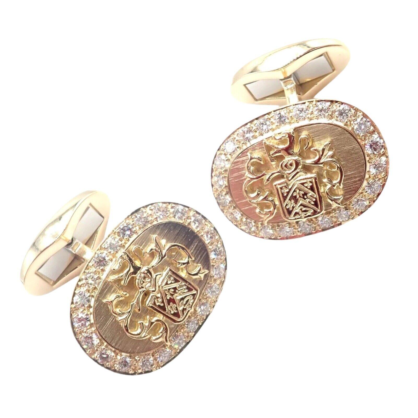 Brilliant Cut Piaget Coat Of Arms Diamond Yellow Gold Cufflinks For Sale