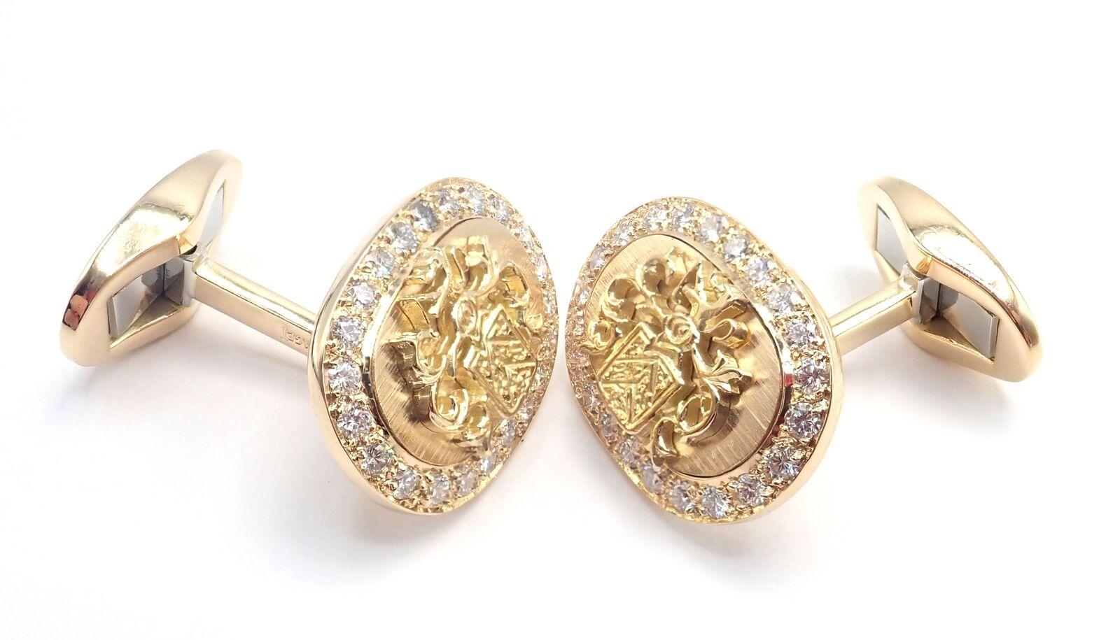 Piaget Coat Of Arms Diamond Yellow Gold Cufflinks In New Condition For Sale In Holland, PA