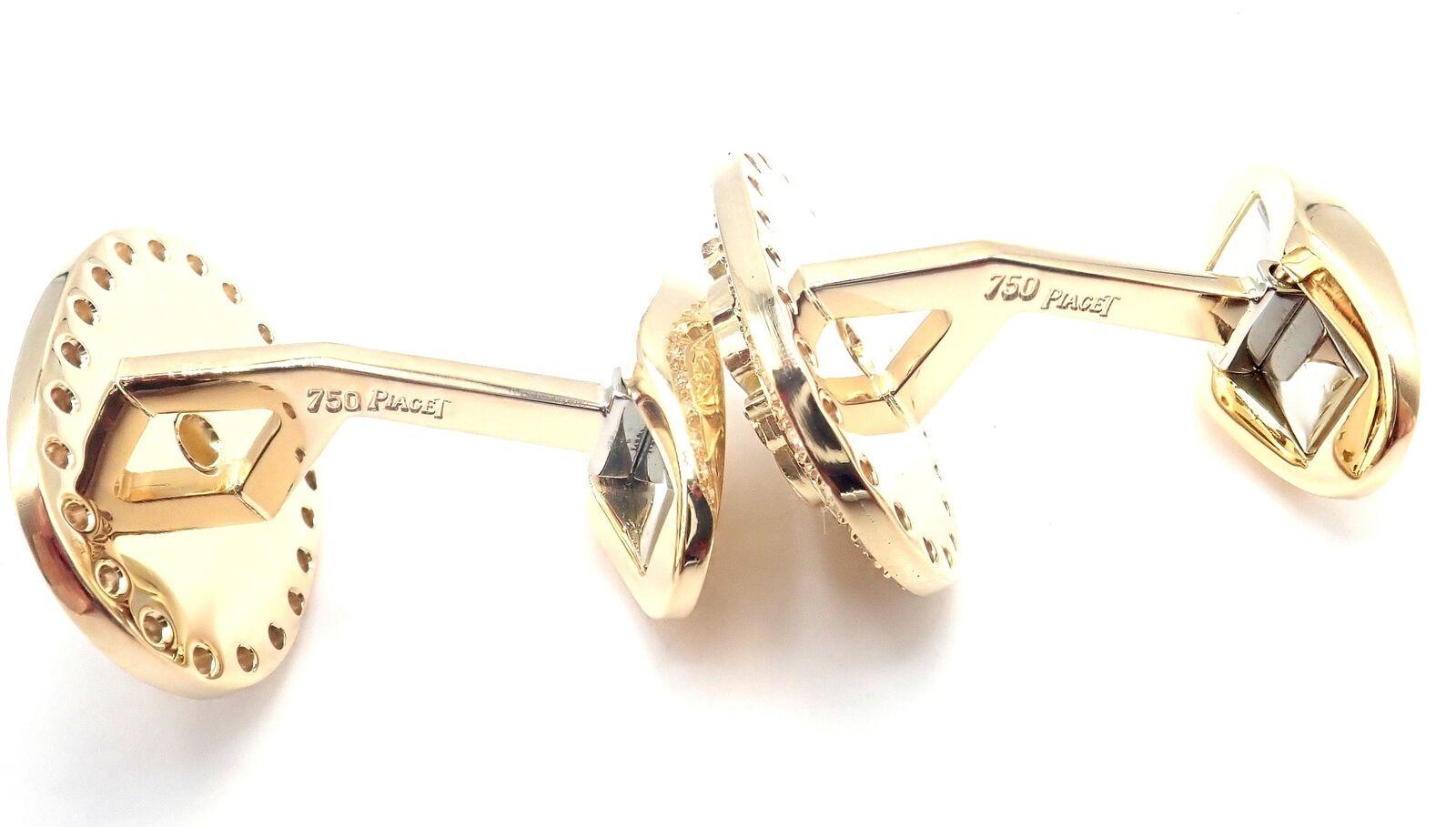 Piaget Coat Of Arms Diamond Yellow Gold Cufflinks For Sale 3