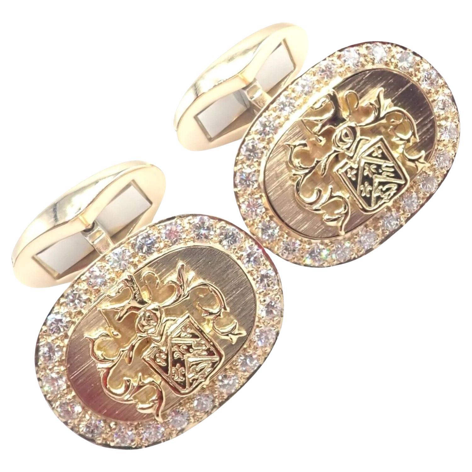 Piaget Coat Of Arms Diamond Yellow Gold Cufflinks