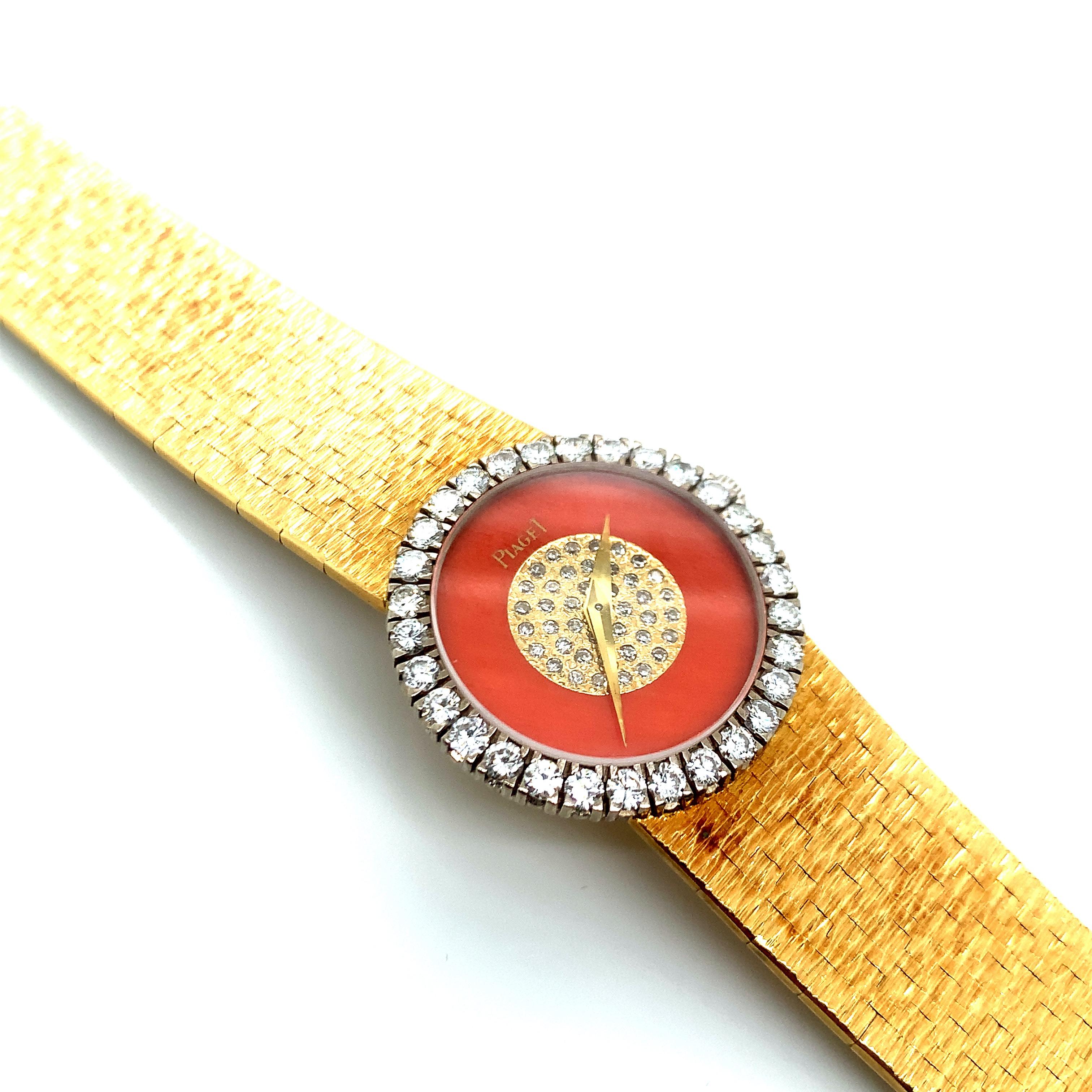 Round Cut Piaget Coral Diamond Gold Watch