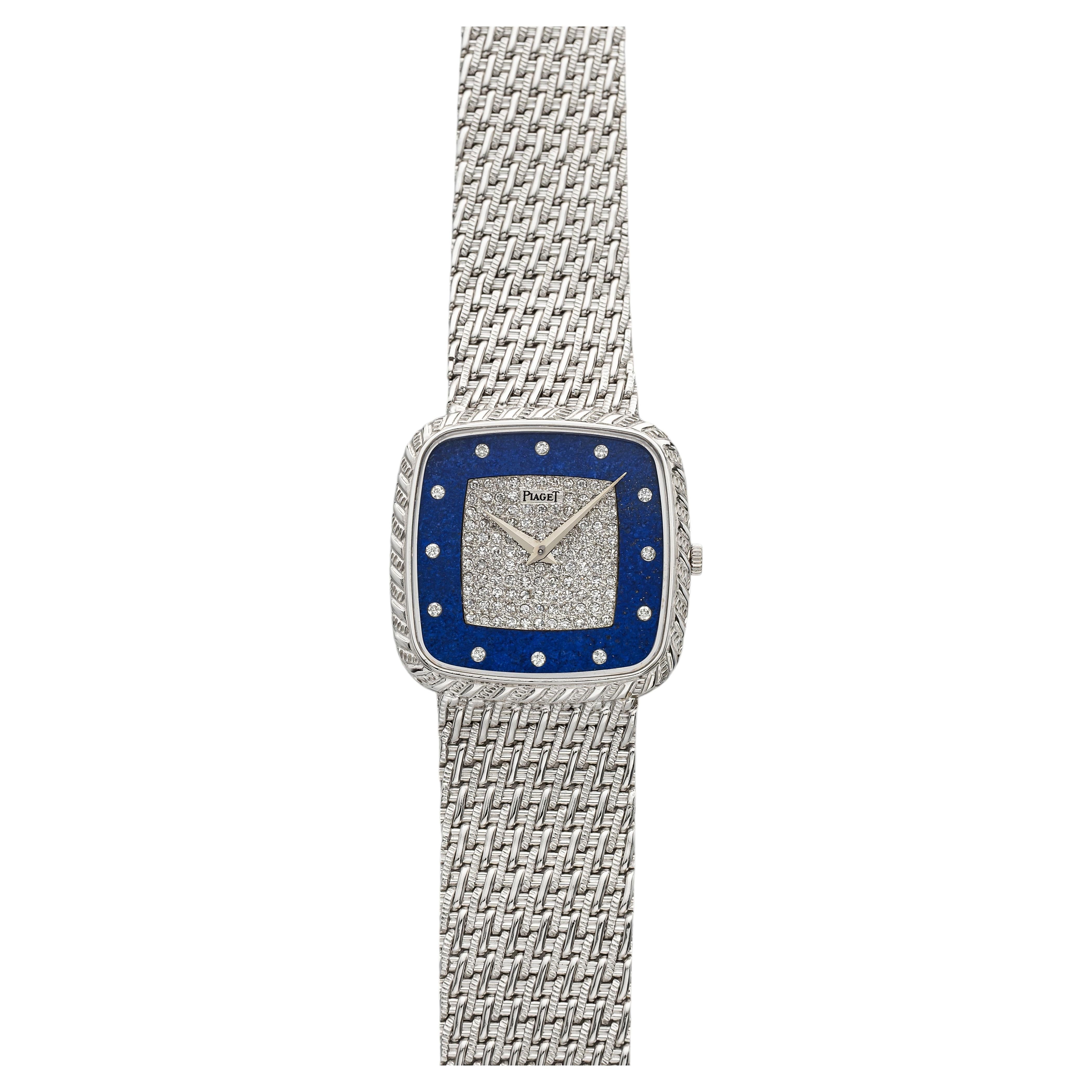 Piaget Cuscino 9771 P61 18K WG Lapislazzuli Diamante Quadrante Manuale 30mm in vendita