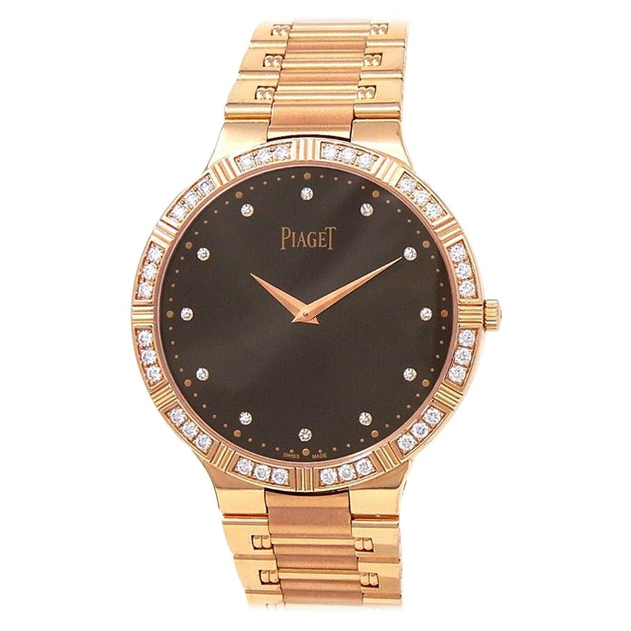 Piaget Dancer 18 Karat Rose Gold Diamond Bezel Hand Winding Men's Watch P10444 For Sale
