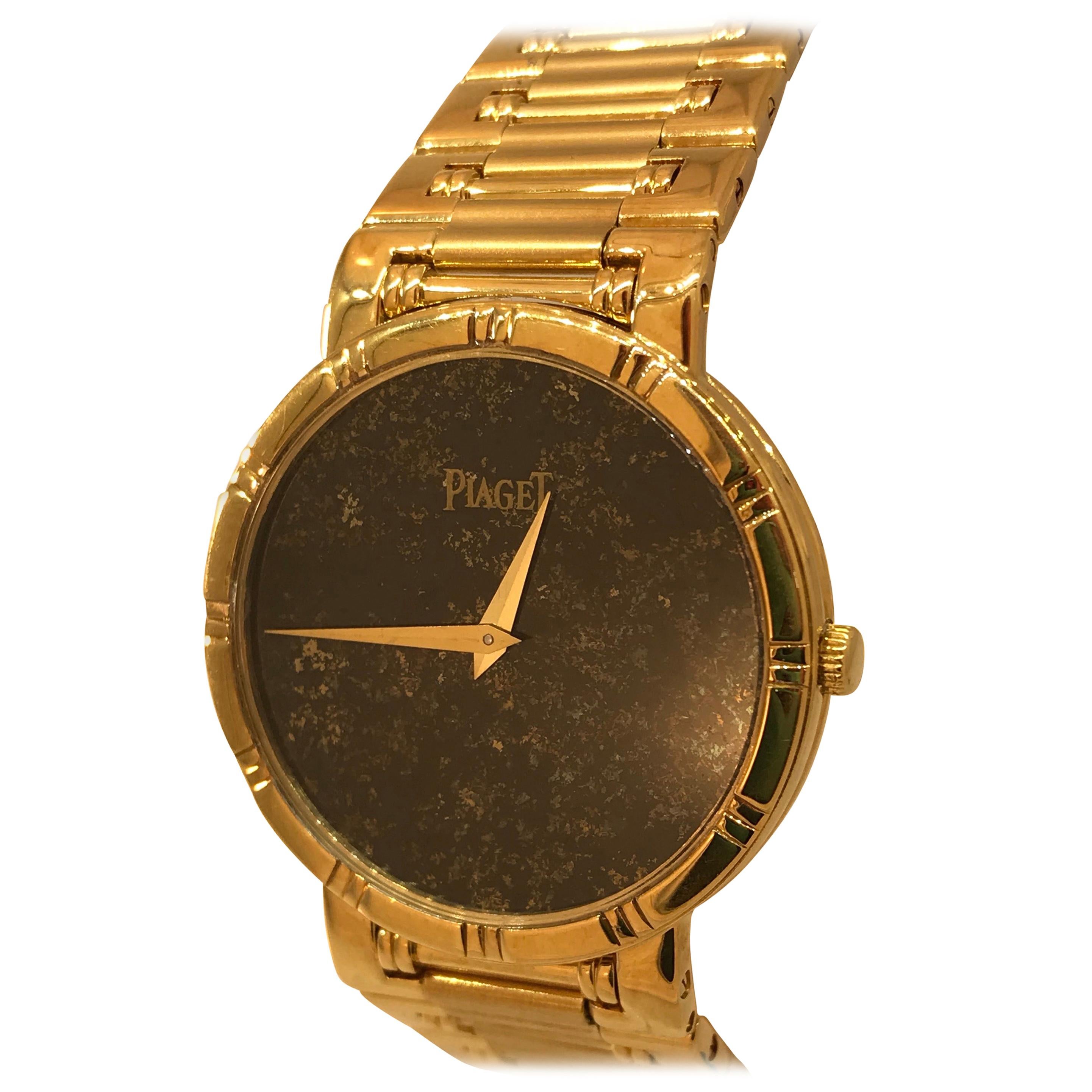 Piaget Dancer 18 Karat Yellow Gold Onyx Dial Men's Bracelet Watch 84023 K81 For Sale
