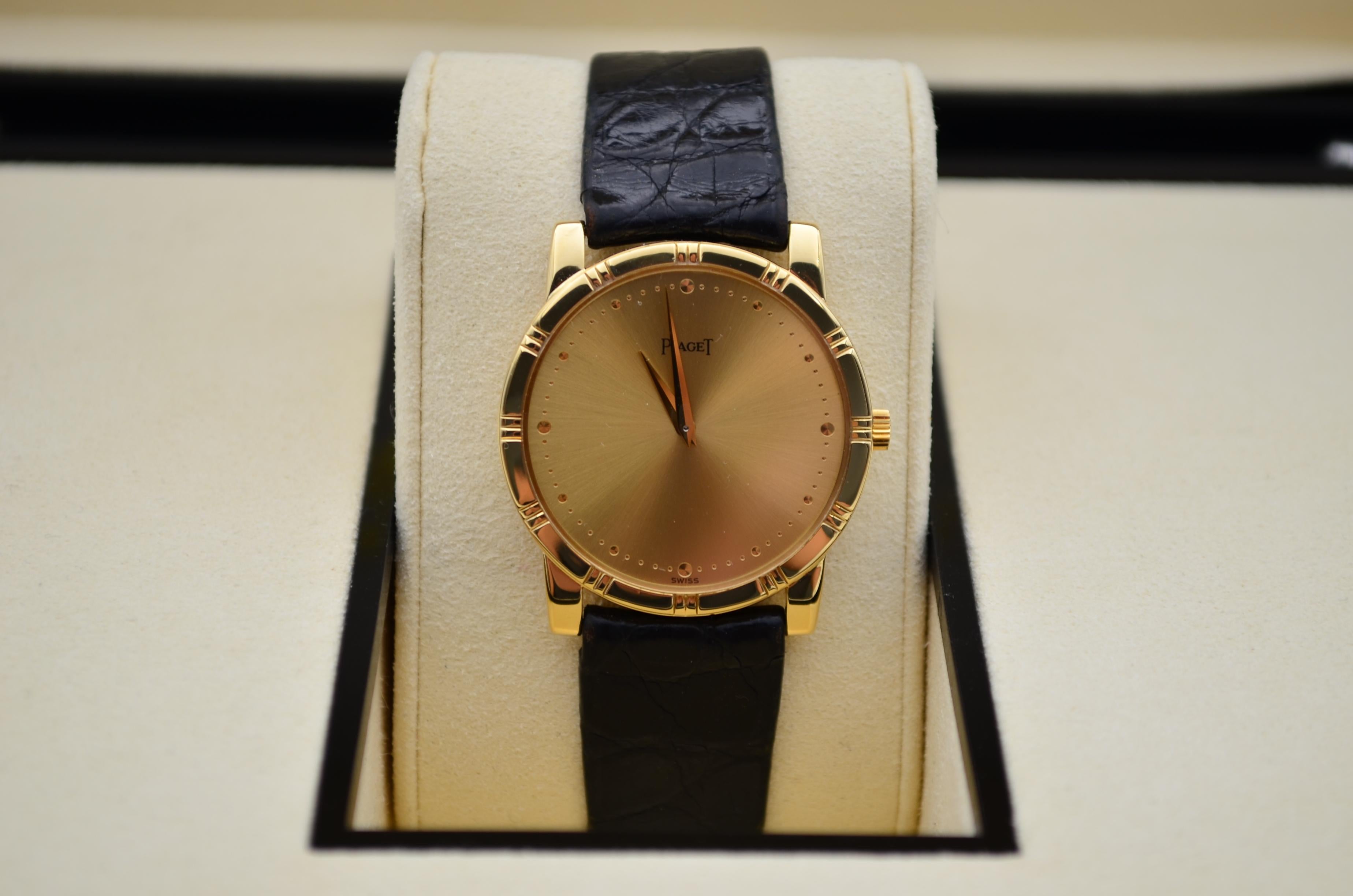 Piaget Dancer 31.5mm Yellow Gold Vintage Leather Strap Manual Winding Ref: 94023 In Excellent Condition In București, București