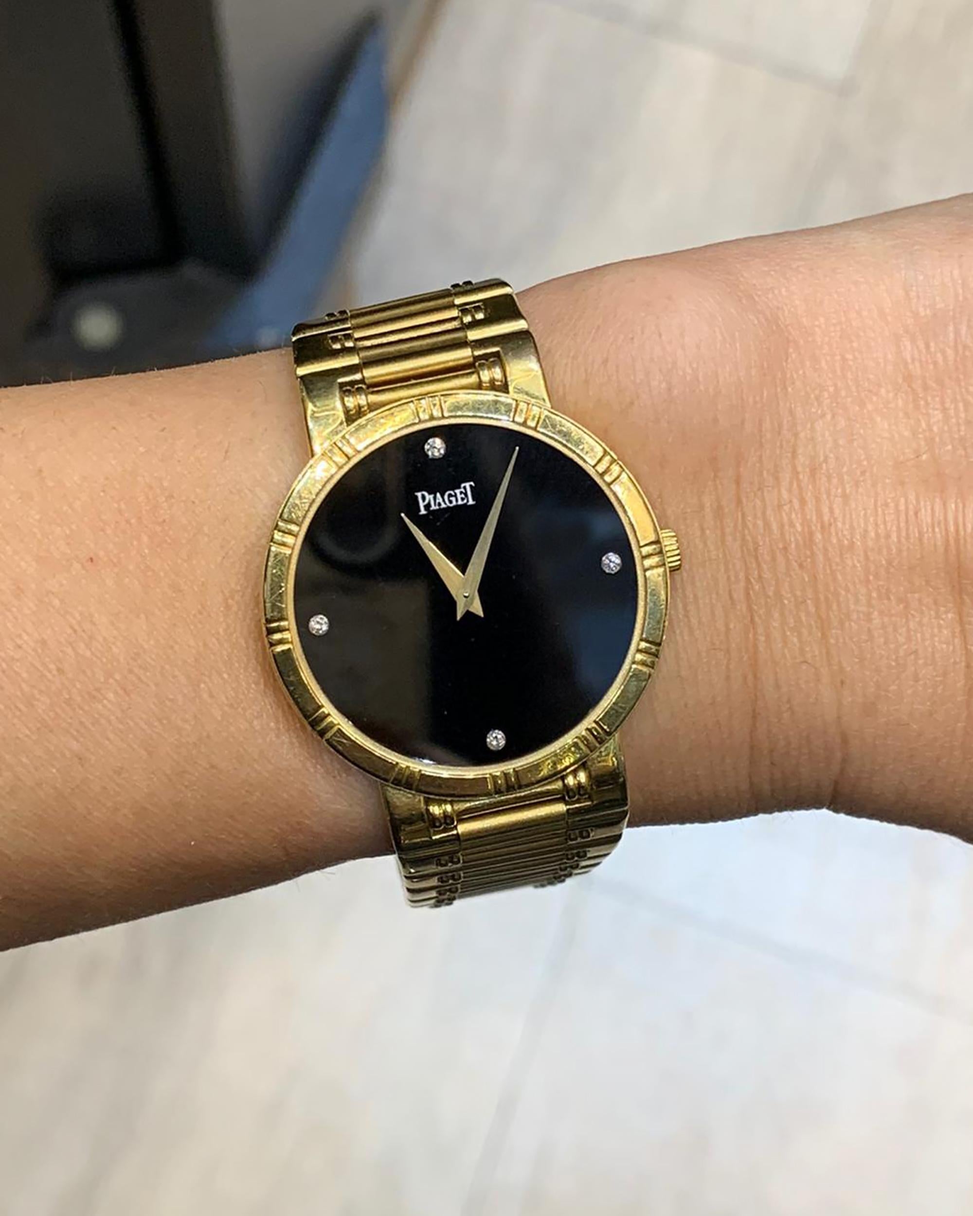 Piaget Damenuhr, Tänzerin, Diamant-Onyx-Zifferblatt im Zustand „Gut“ im Angebot in New York, NY