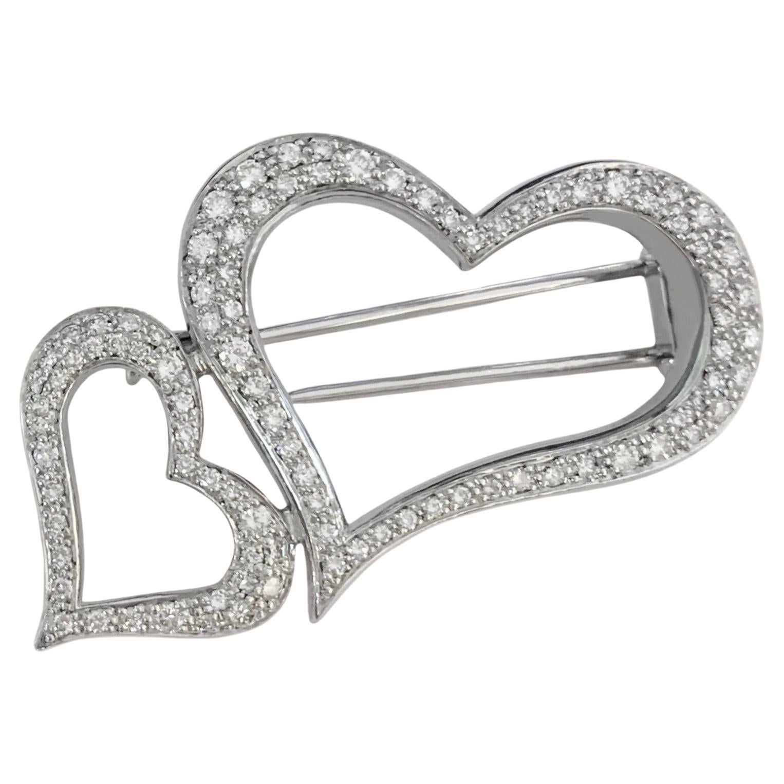 Piaget Diamond 18k White Gold 2-Heart Brooch