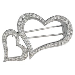 Piaget Diamond 18k White Gold 2-Heart Brooch