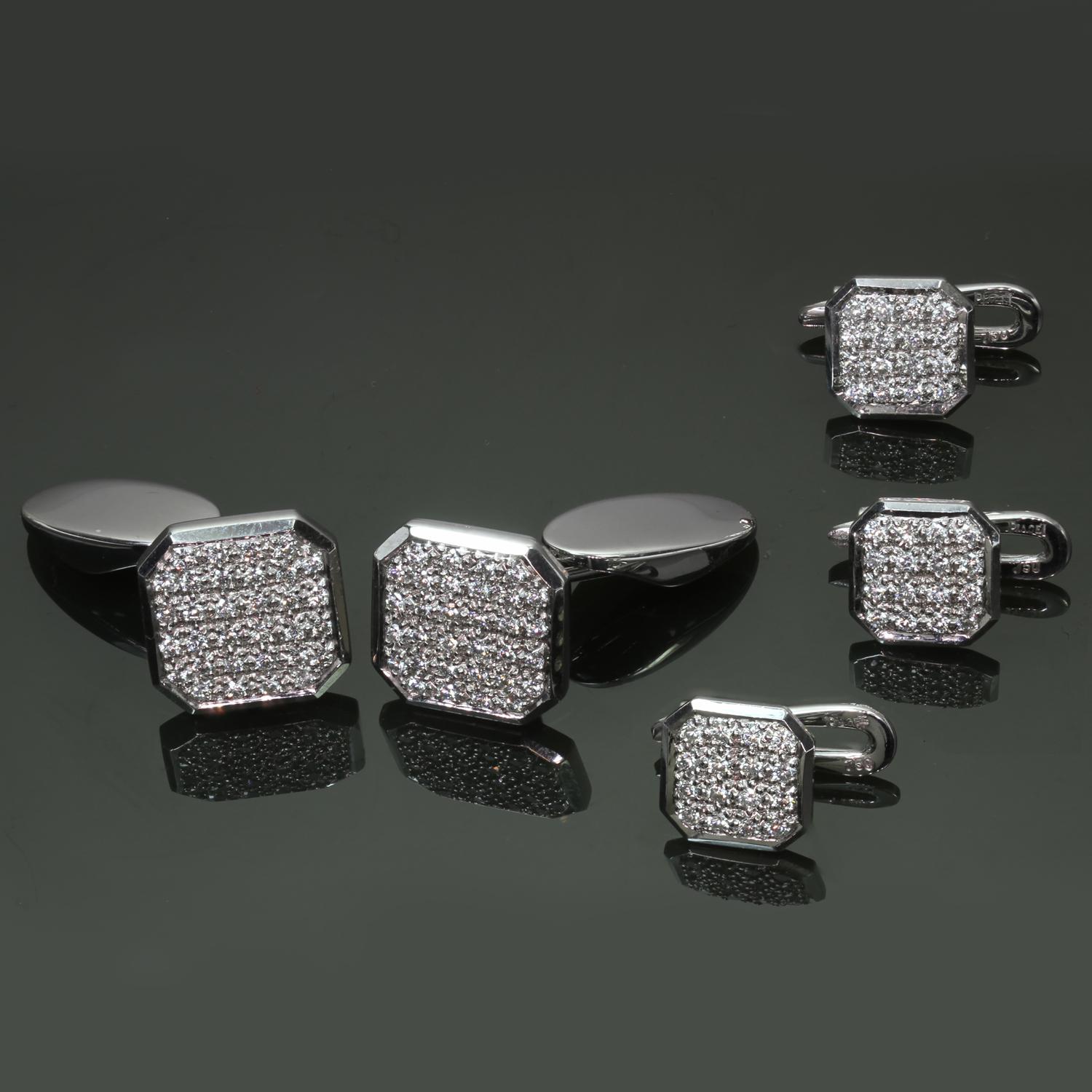 Brilliant Cut Piaget Diamond 18k White Gold Cufflinks & 3 Stud Set Box For Sale