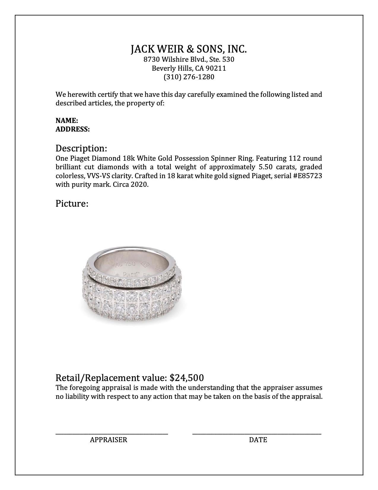 Piaget Diamond 18k White Gold Possession Spinner Ring 1