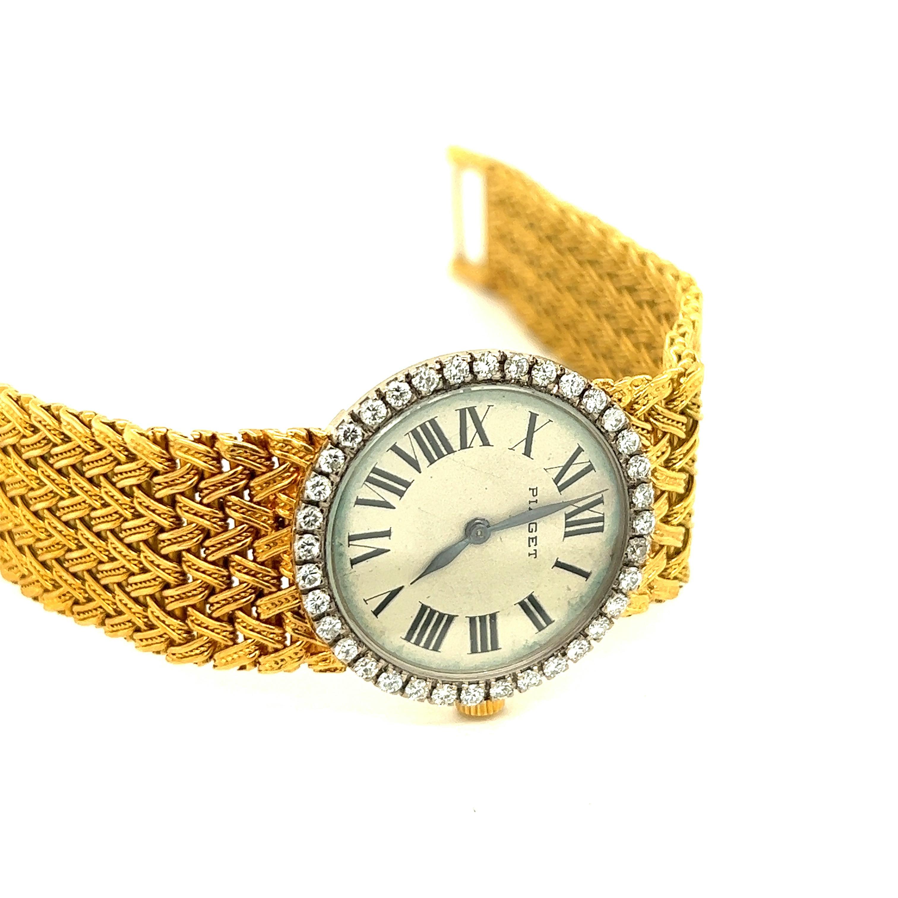 Taille ronde Montre-bracelet pour dame en or jaune 18k avec diamants Piaget en vente