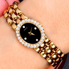 Piaget Diamant 19mm Oval Schwarzes Zifferblatt 18K Gold Dress Watch