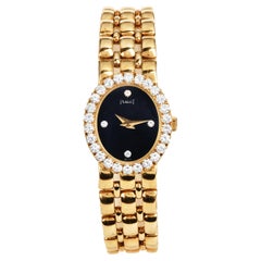 Piaget Diamond 19mm Oval Black Dial 18K Gold Dress Watch