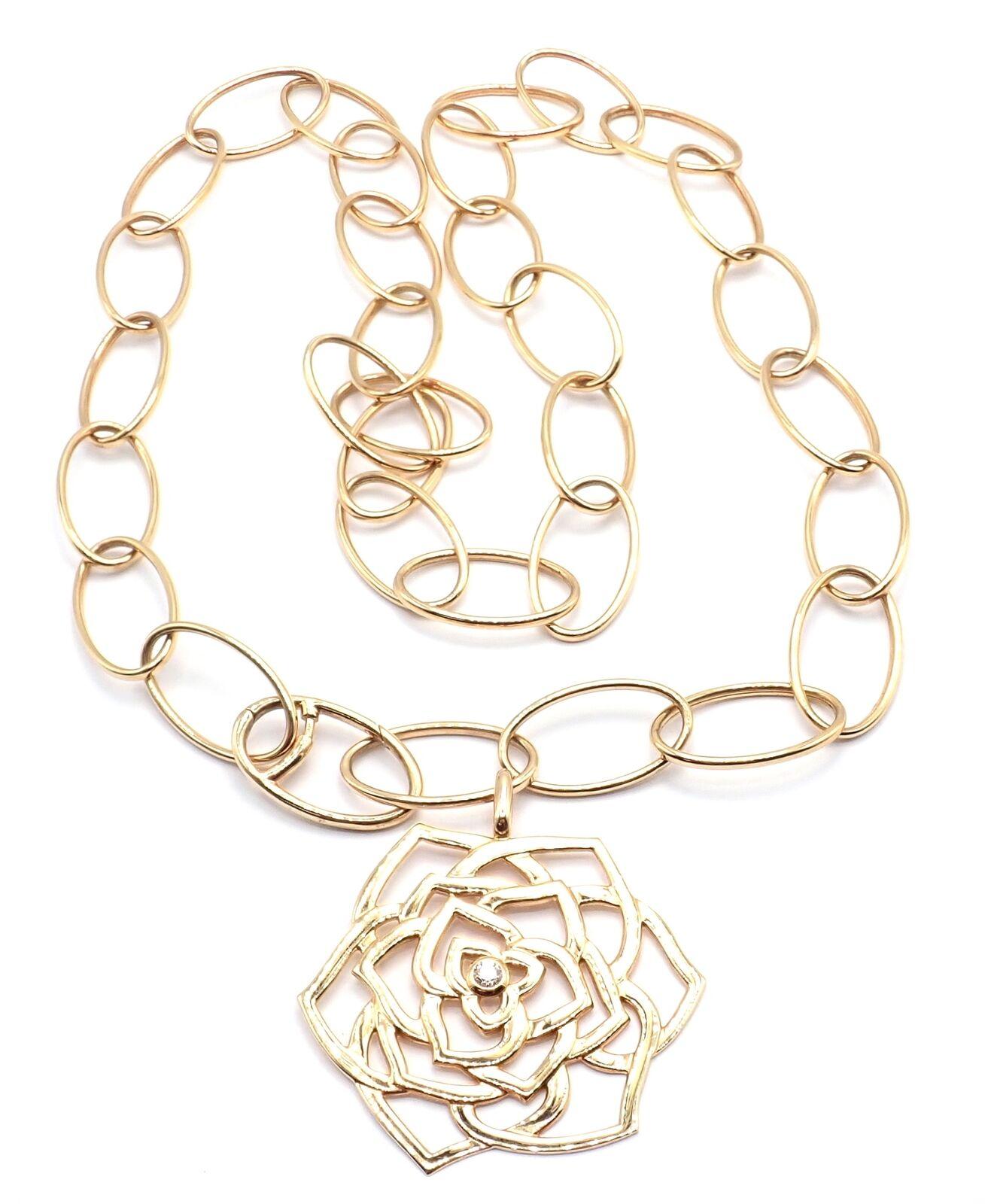 Piaget Diamond Large Rose Flower Long Yellow Gold Link Chain Necklace 5