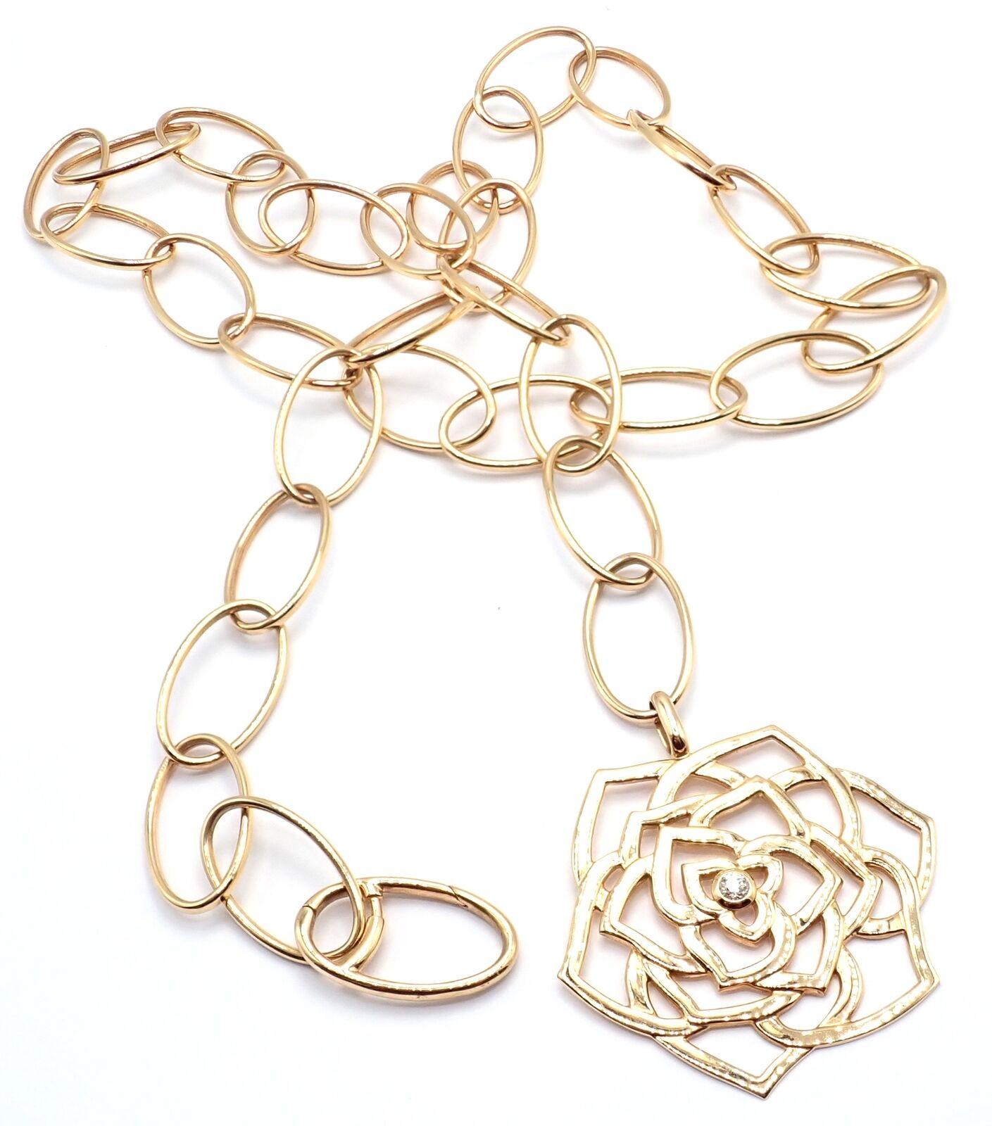 Piaget Diamond Large Rose Flower Long Yellow Gold Link Chain Necklace 6