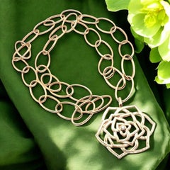 Piaget Diamond Large Rose Flower Long Yellow Gold Link Chain Necklace