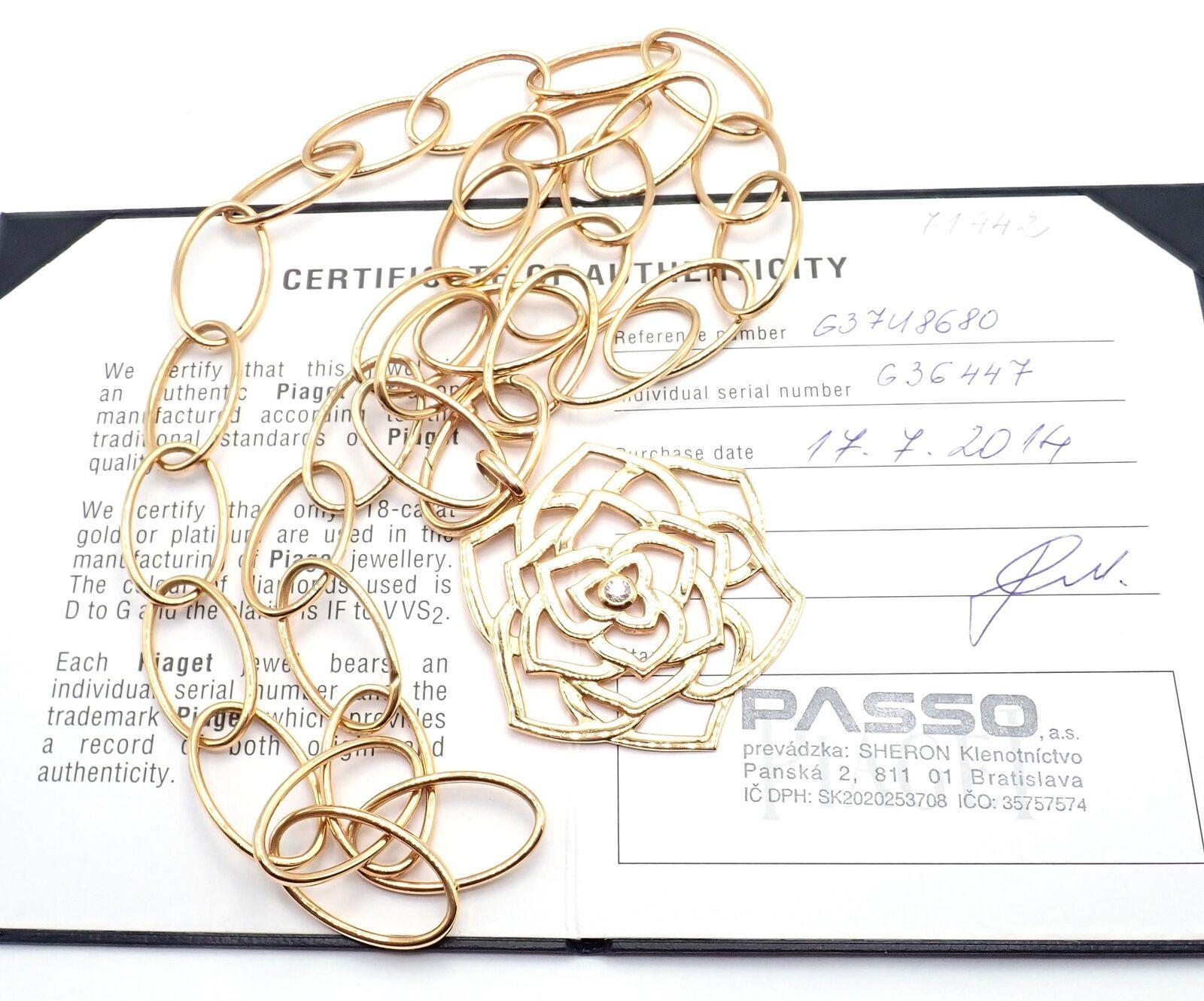 Brilliant Cut Piaget Diamond Large Rose Flower Long Yellow Gold Link Chain Necklace