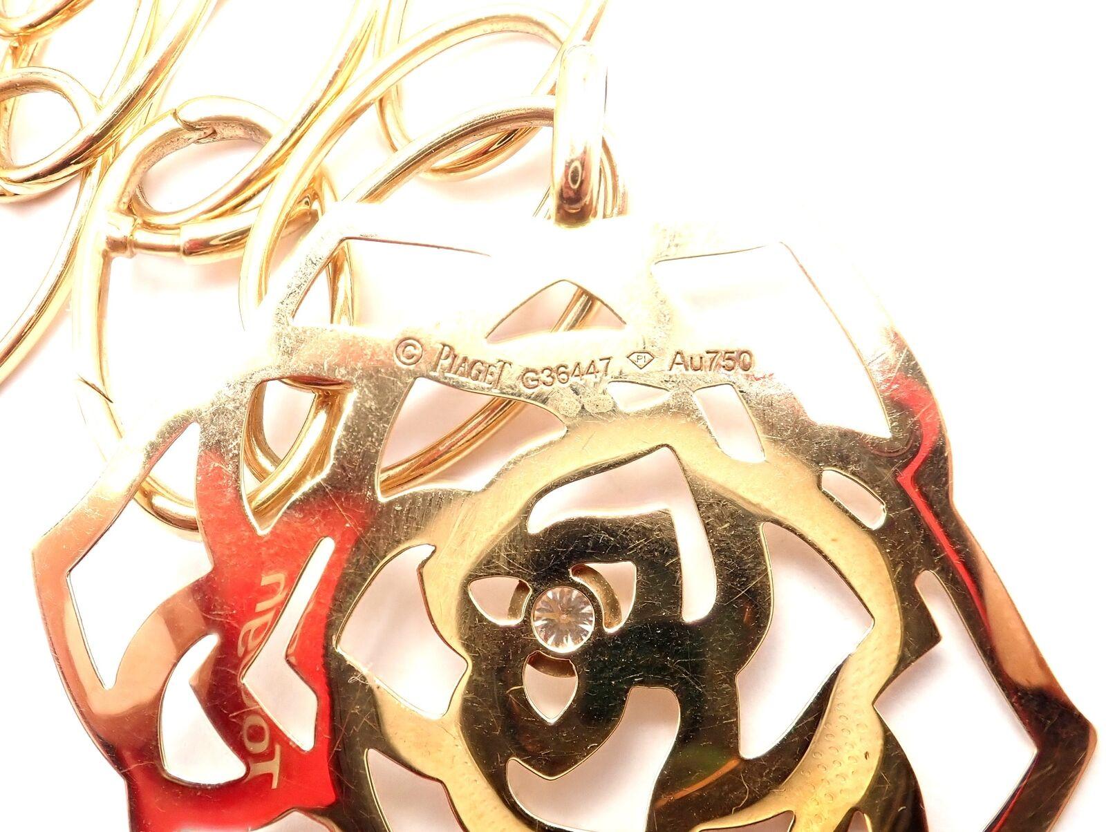 Piaget Diamond Large Rose Flower Long Yellow Gold Link Chain Necklace 2