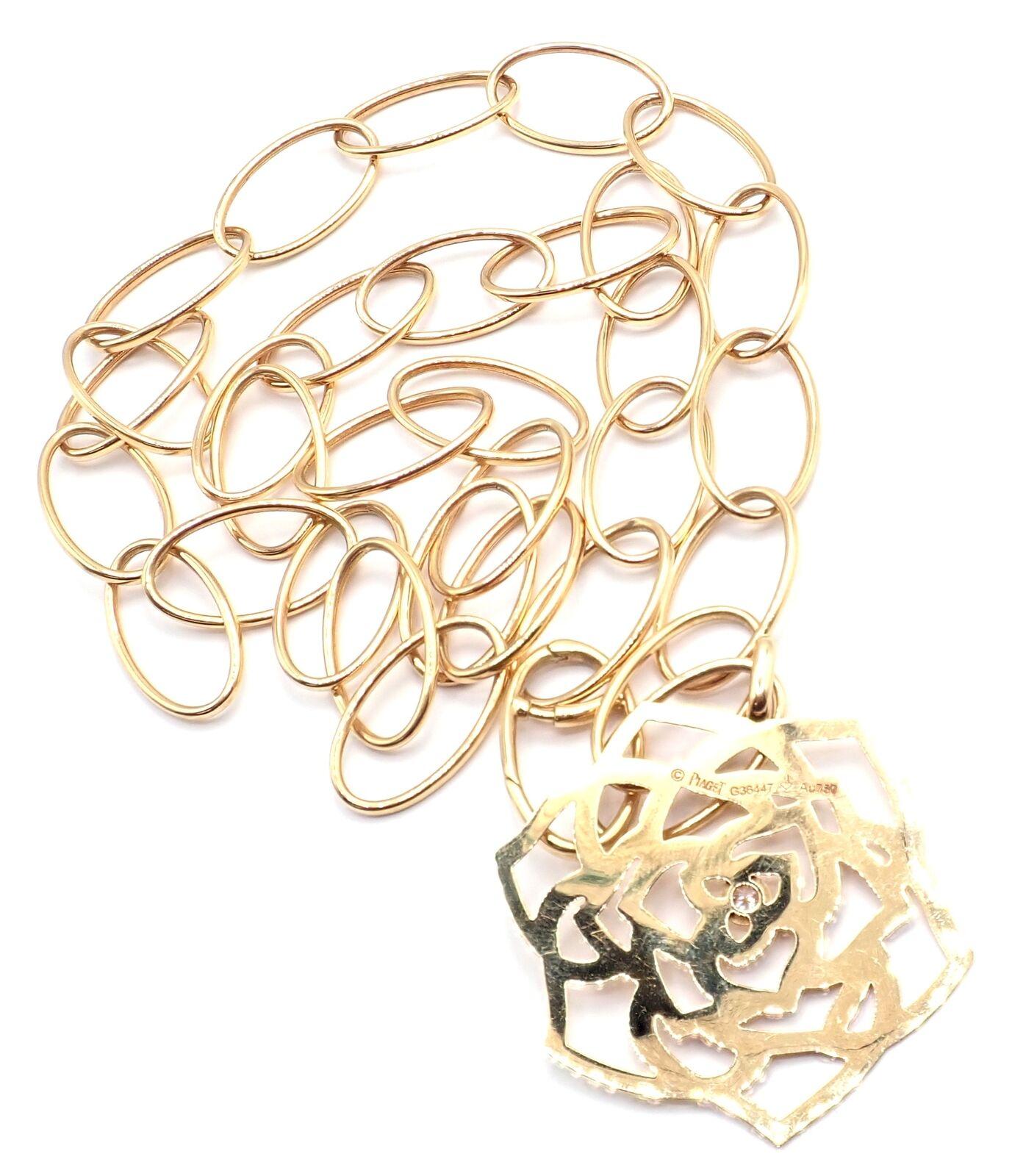 Piaget Diamond Large Rose Flower Long Yellow Gold Link Chain Necklace 3