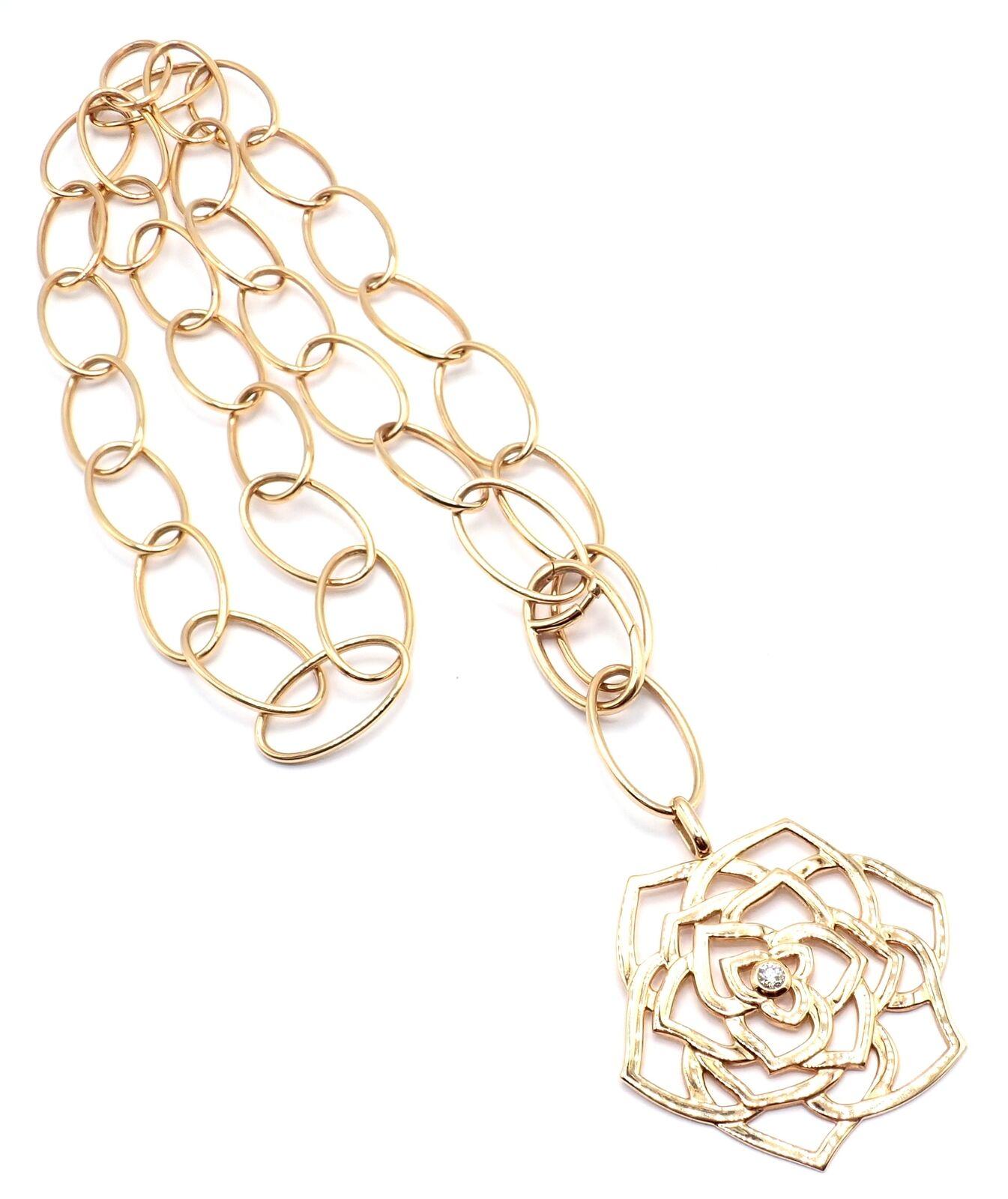 Piaget Diamond Large Rose Flower Long Yellow Gold Link Chain Necklace 4