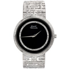 Piaget Diamond Onyx 18k White Gold Ref 12343 Automatic Watch