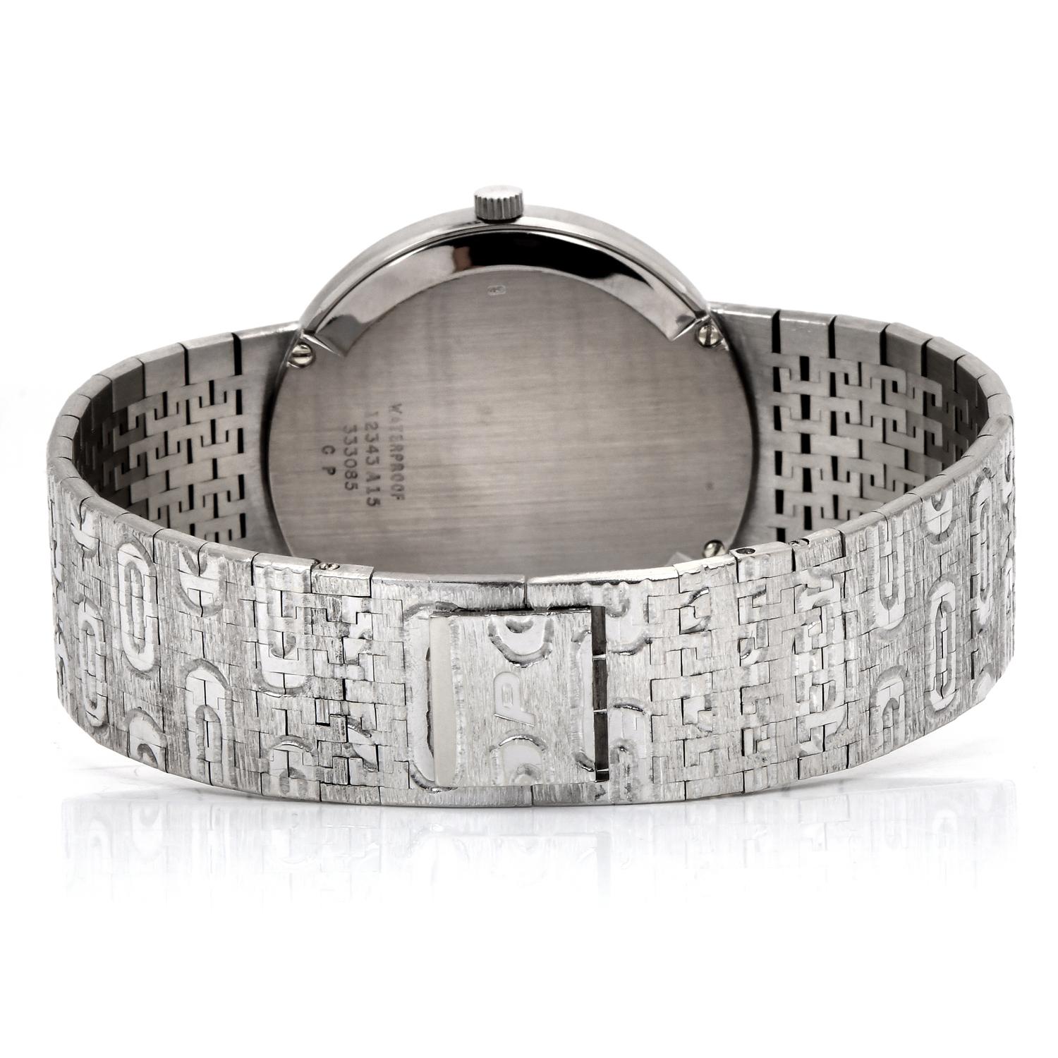 Round Cut Piaget Diamond Onyx 18k White Gold Ref 12343 Automatic Watch