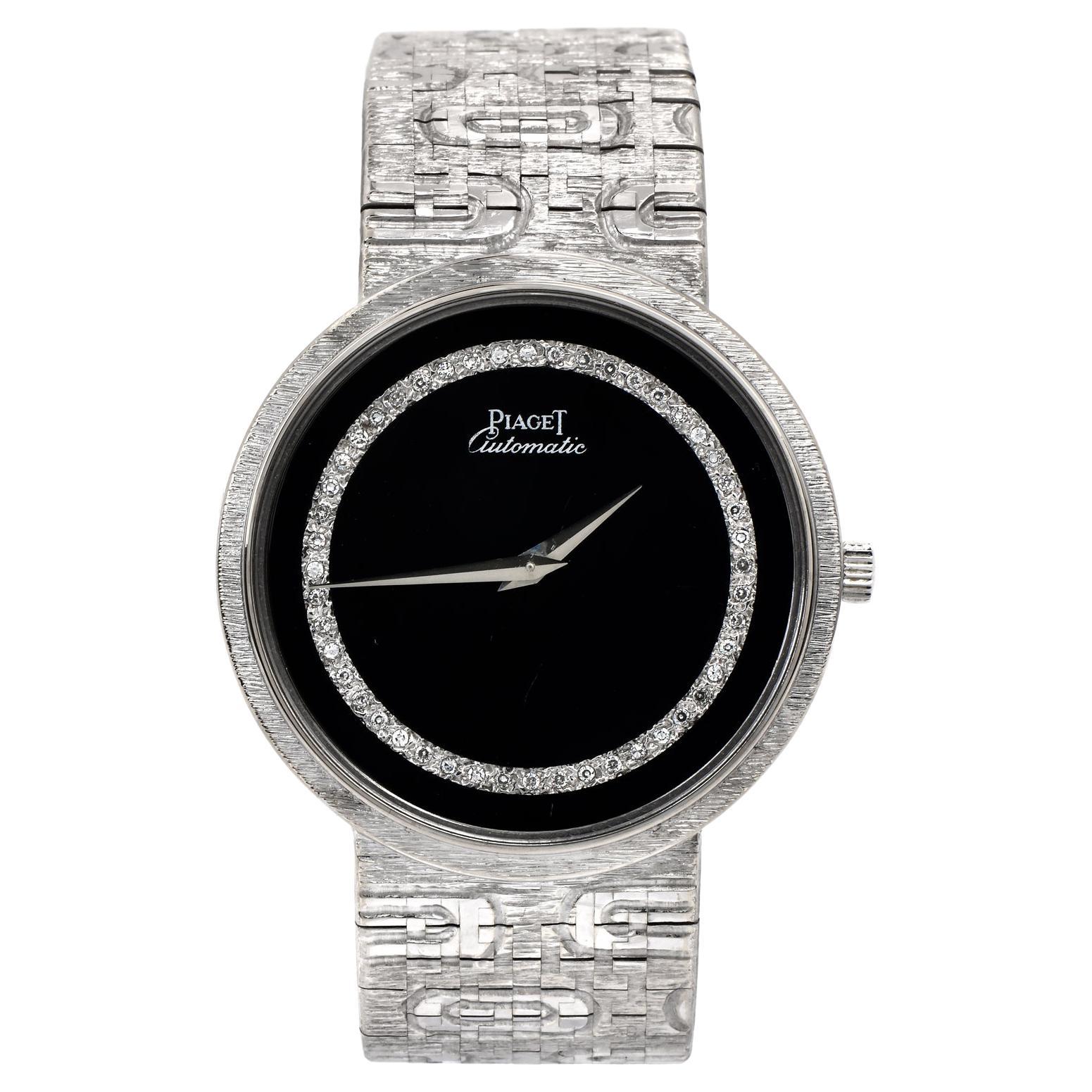 Piaget Diamond Onyx 18k White Gold Ref 12343 Automatic Watch