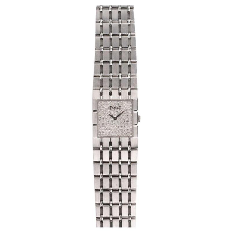 Piaget Diamond Pave Watch in 18K White Gold, 1980s For Sale