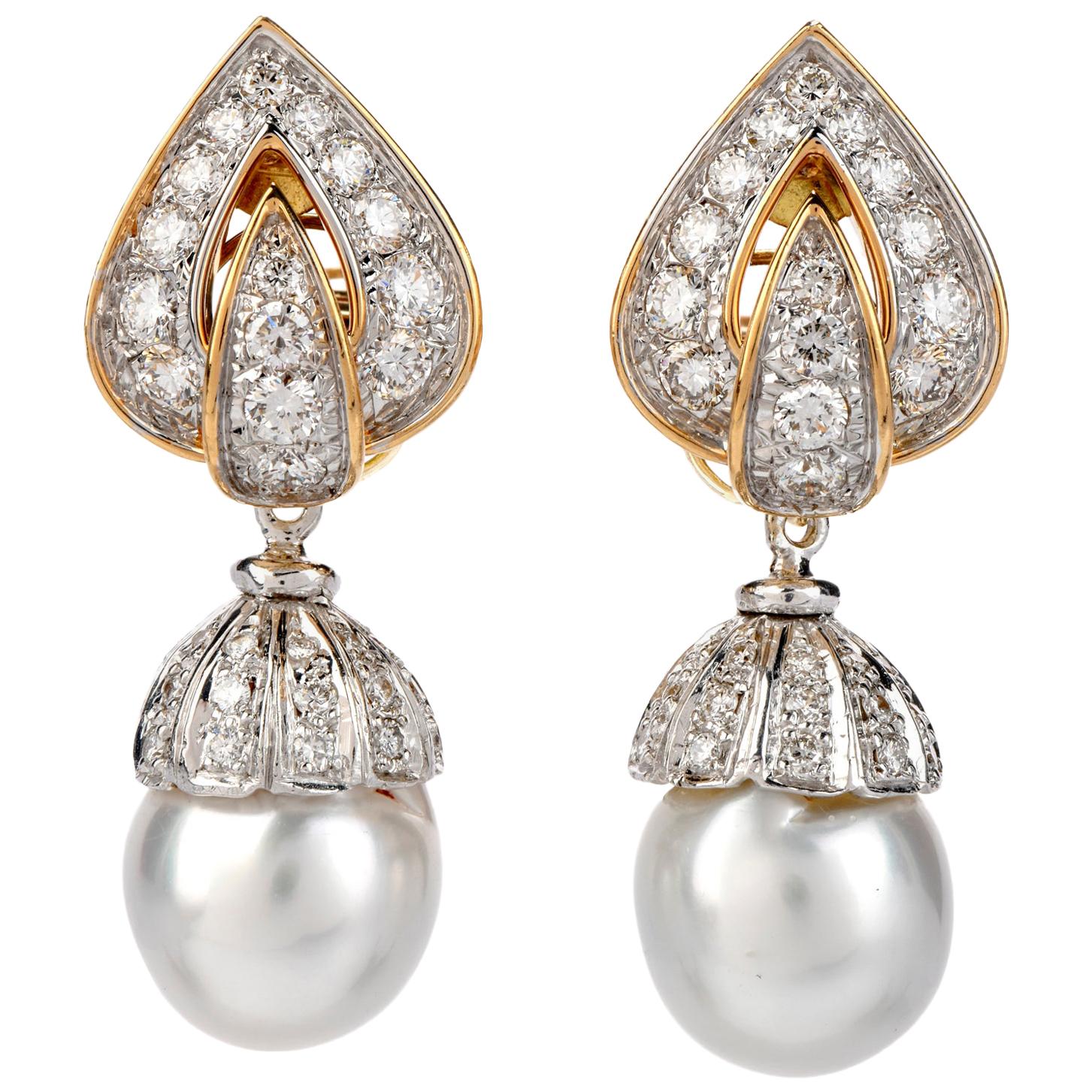 Piaget Diamond Pearl 18 Karat Gold Day and Night Clip-On Earrings