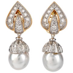 Piaget Diamond Pearl 18 Karat Gold Day and Night Clip-On Earrings