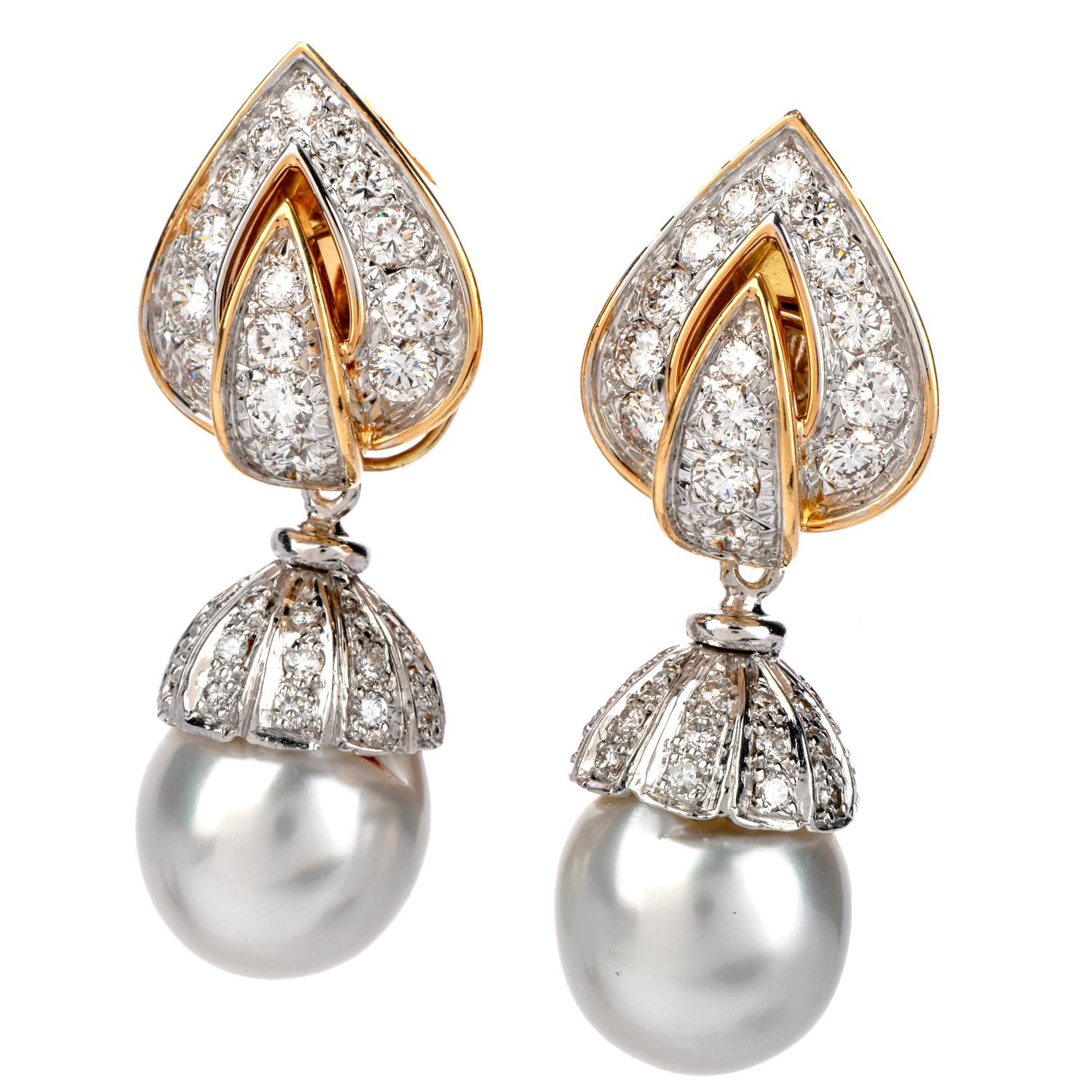 Modern Piaget Diamond Pearl 18 Karat Gold Day and Night Clip-On Earrings