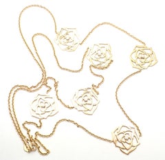 Piaget Diamond Rose Flower Long Yellow Gold Chain Necklace