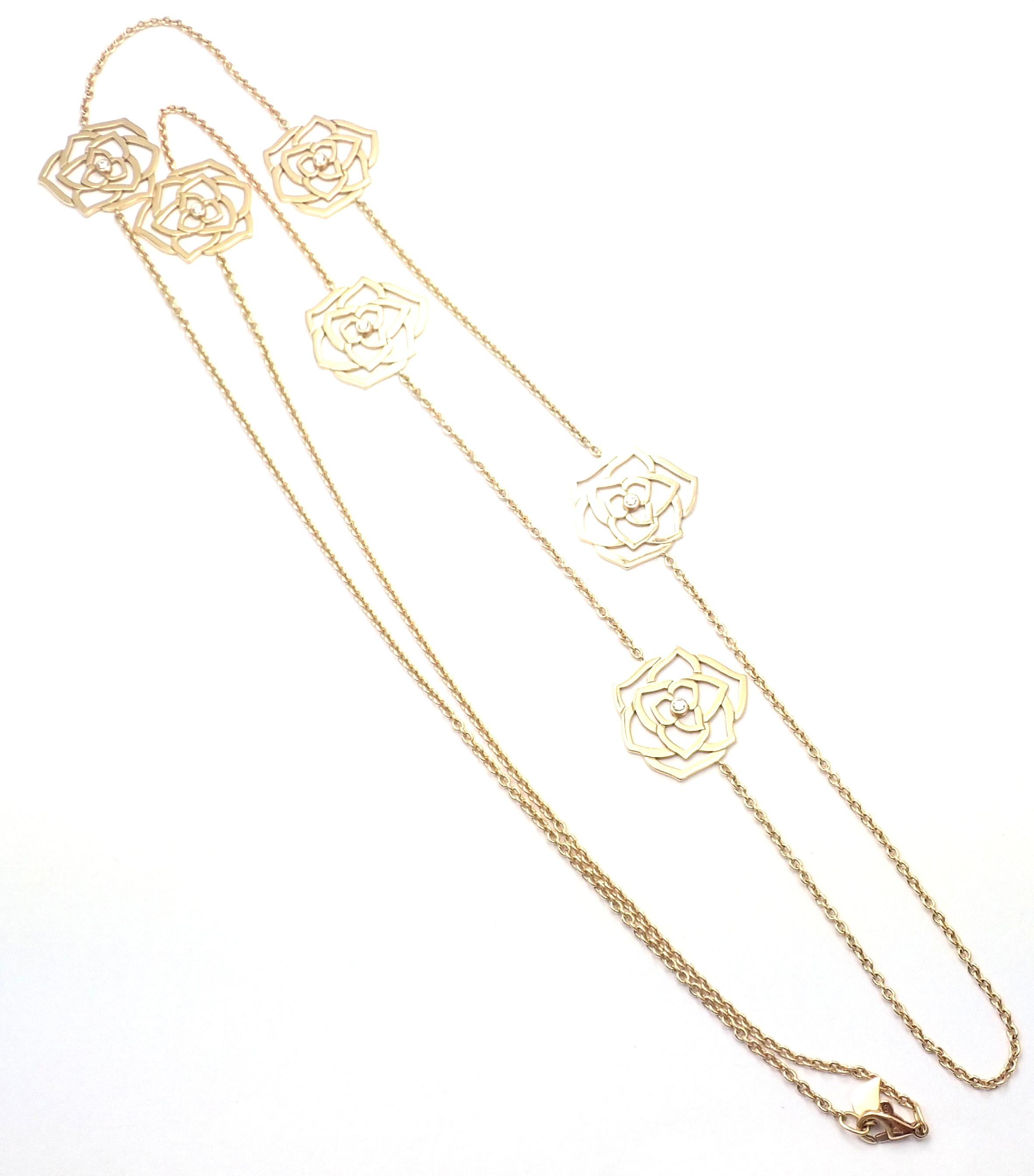 Brilliant Cut Piaget Diamond Rose Flower Long Yellow Gold Chain Necklace