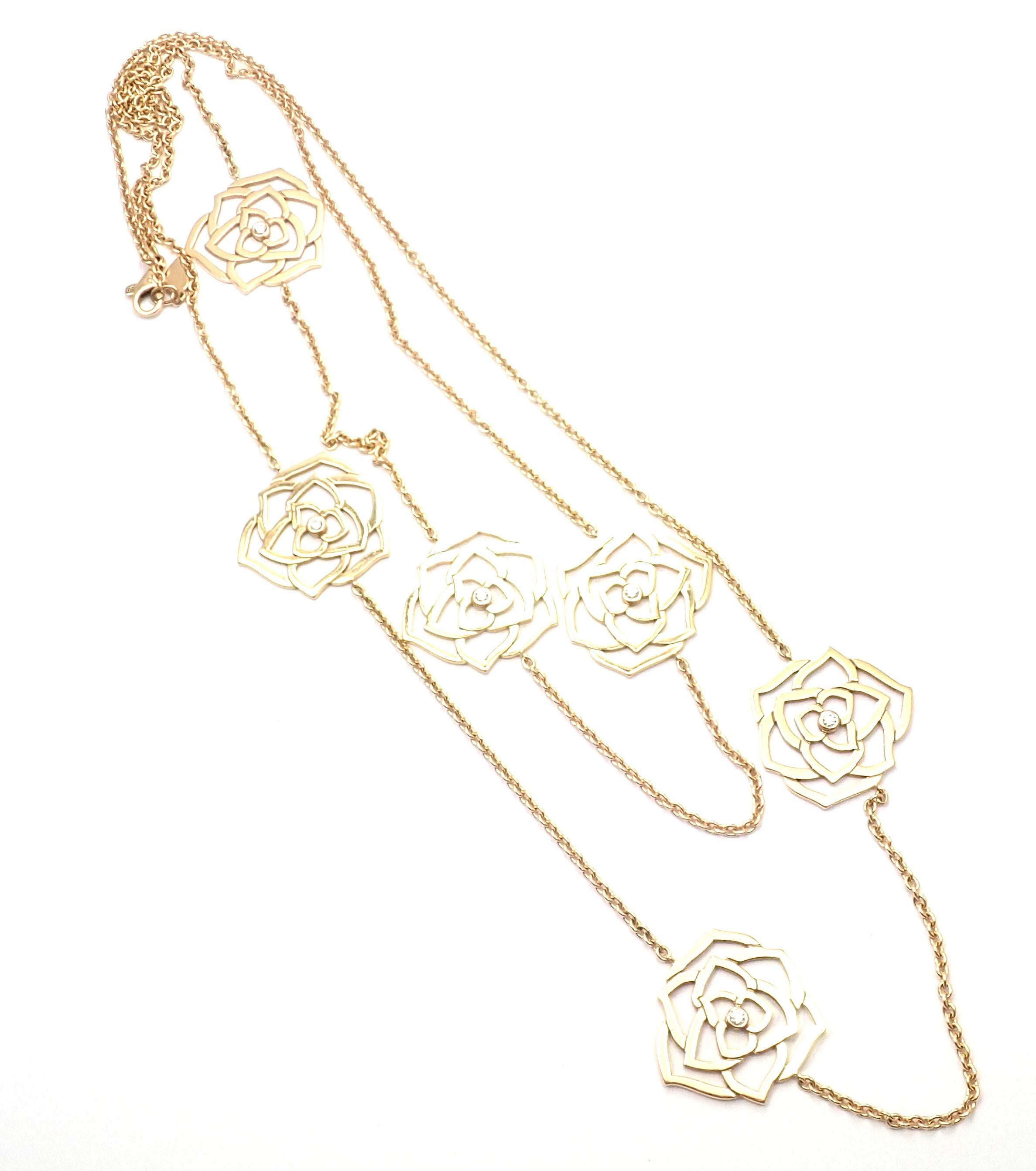 Piaget Diamond Rose Flower Long Yellow Gold Chain Necklace In Excellent Condition In Holland, PA
