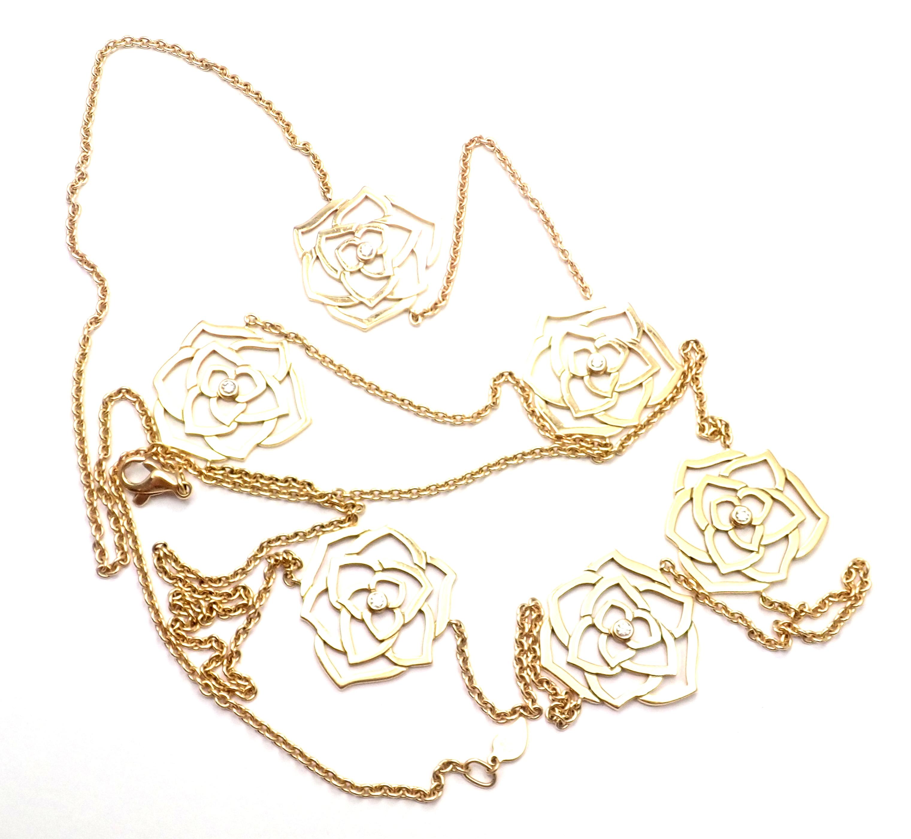 Piaget Diamond Rose Flower Long Yellow Gold Chain Necklace 2