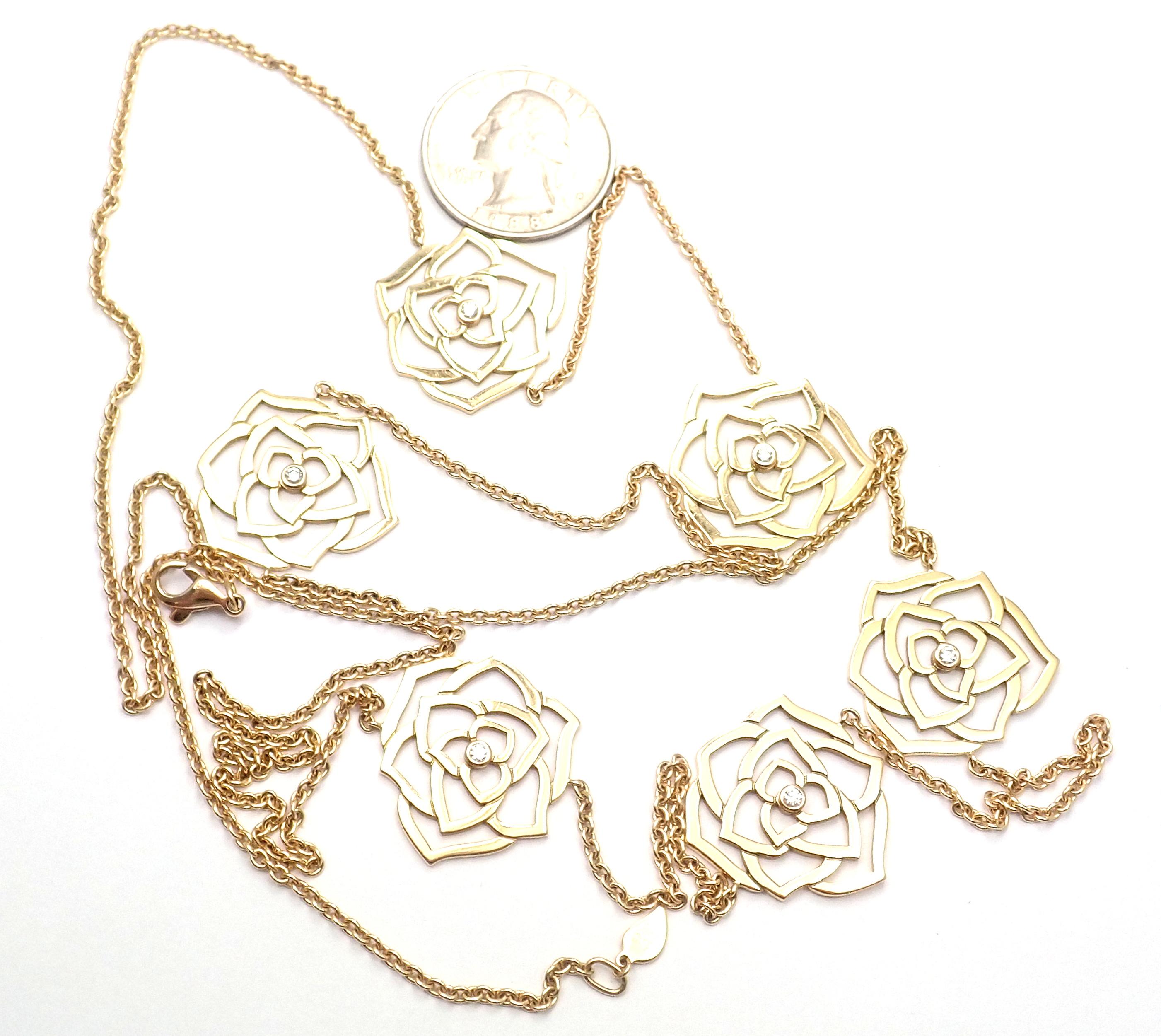 Piaget Diamond Rose Flower Long Yellow Gold Chain Necklace 3