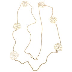 Piaget Diamond Rose Flower Long Yellow Gold Chain Necklace