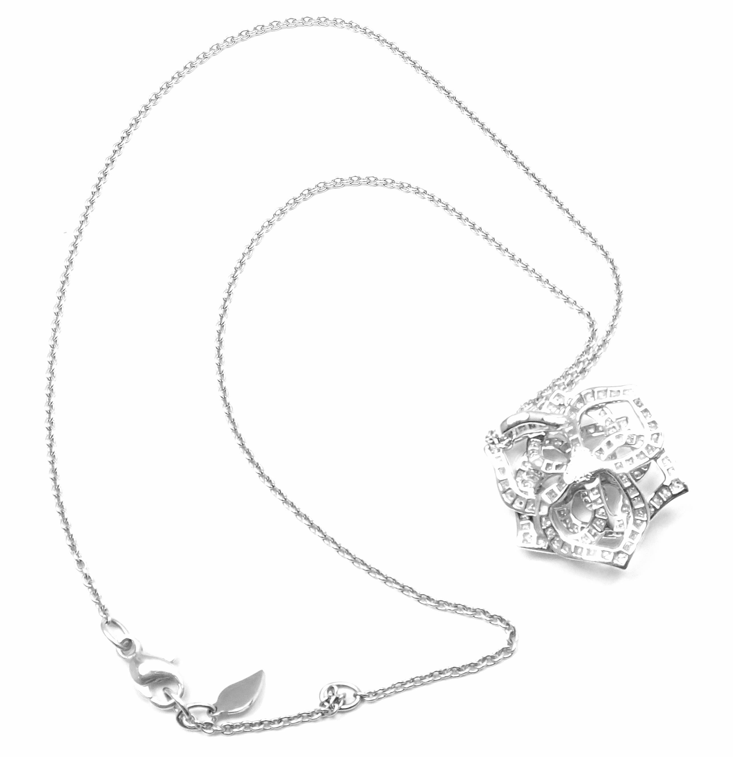 Brilliant Cut Piaget Diamond Rose Flower White Gold Pendant Necklace