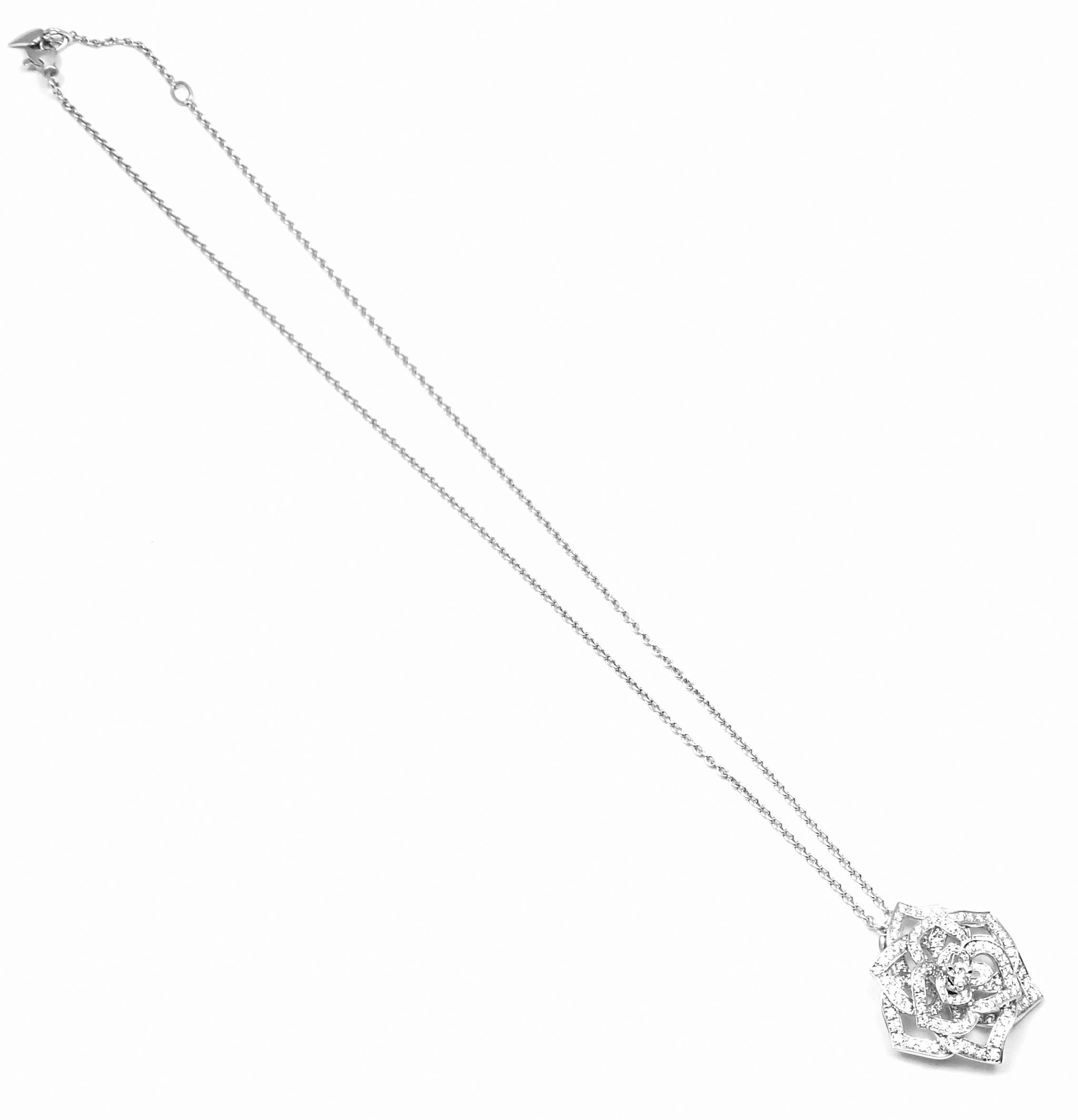 Women's or Men's Piaget Diamond Rose Flower White Gold Pendant Necklace