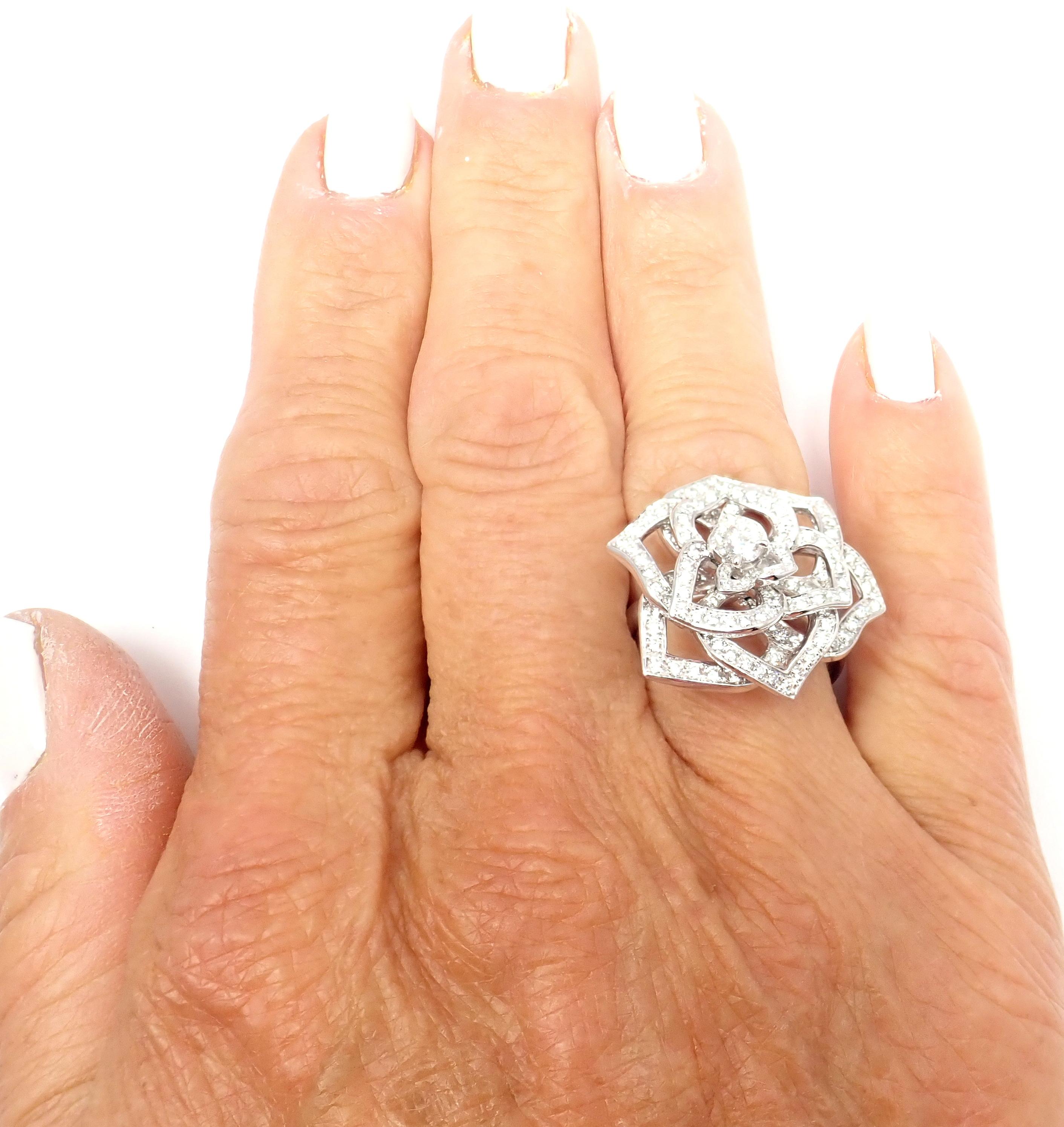 Women's or Men's Piaget Diamond Rose Flower White Gold Ring