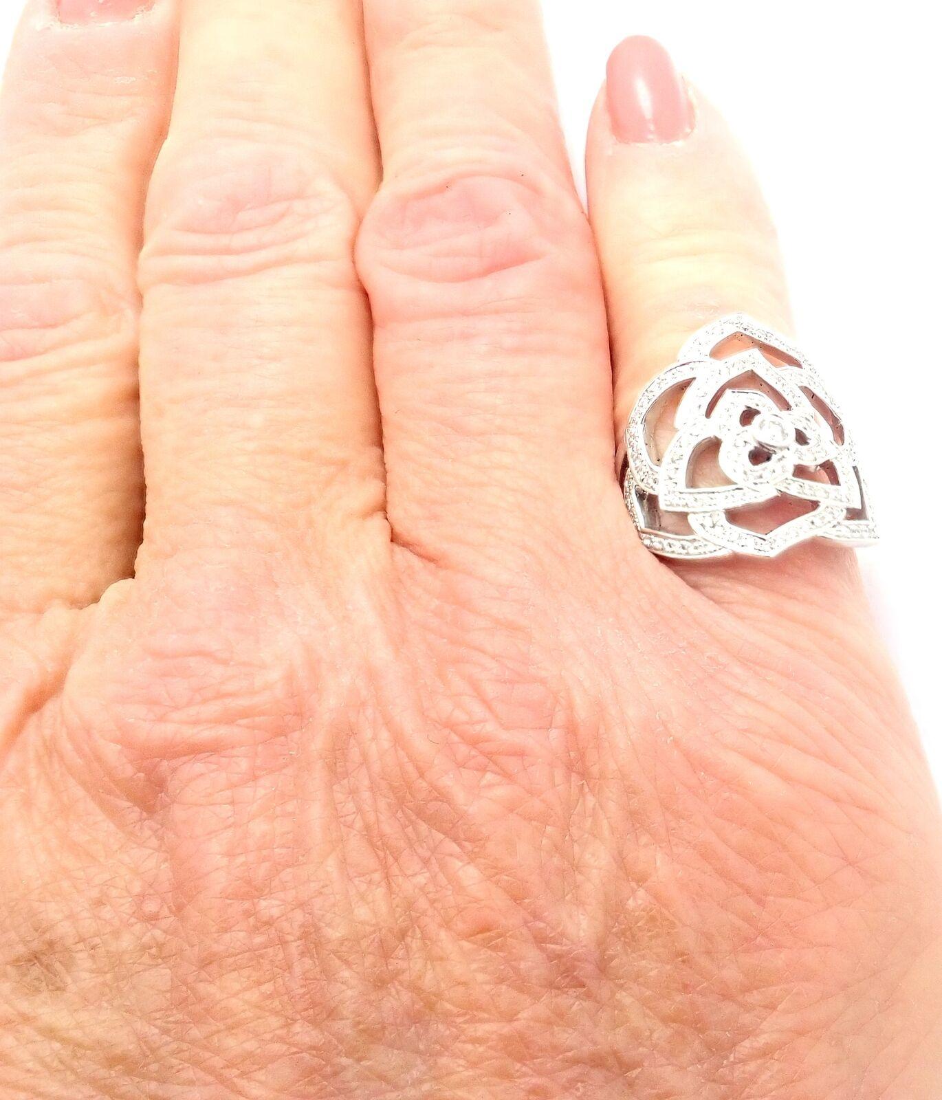 Women's or Men's Piaget Diamond Rose White Gold Flower Ring For Sale