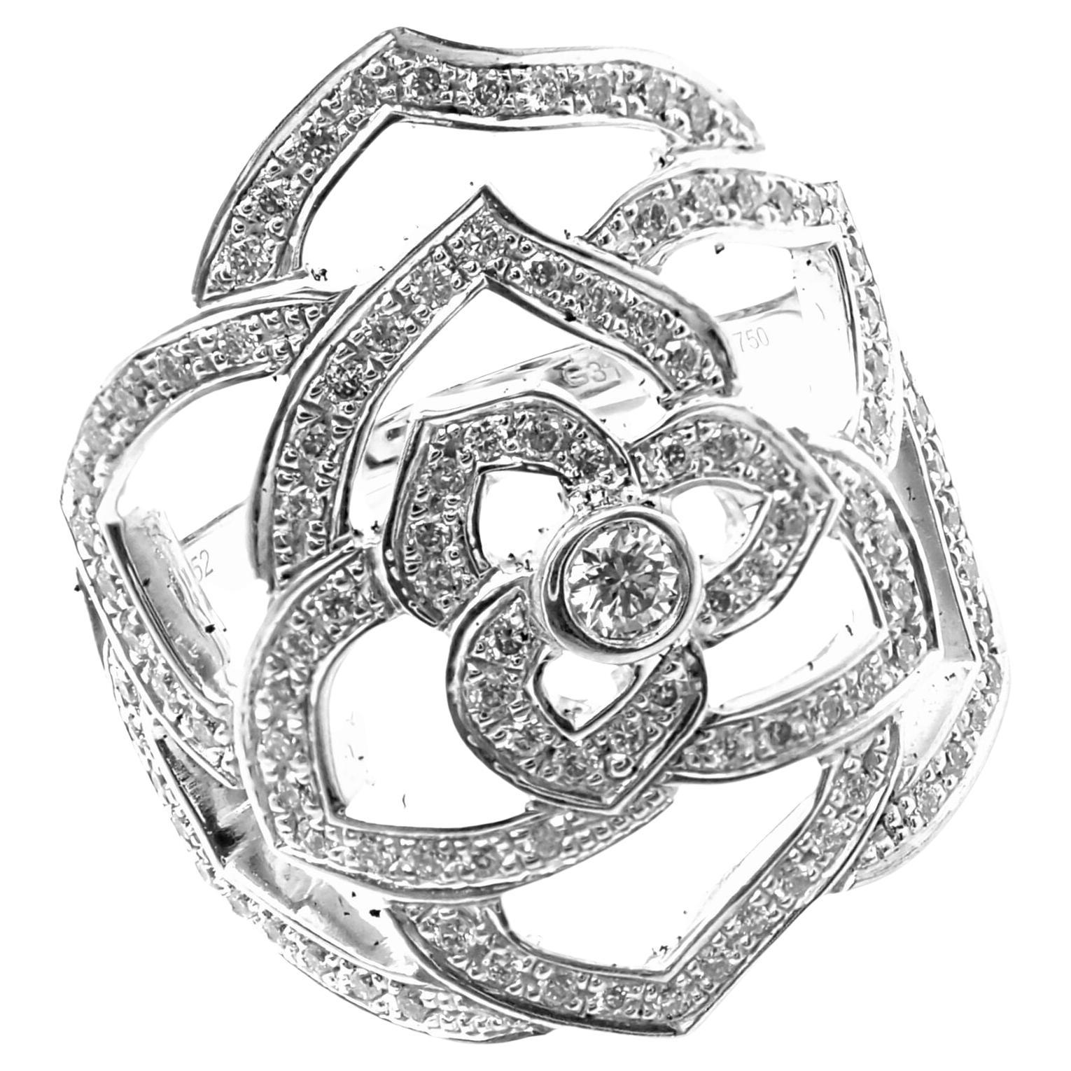 Piaget Diamond Rose White Gold Flower Ring For Sale
