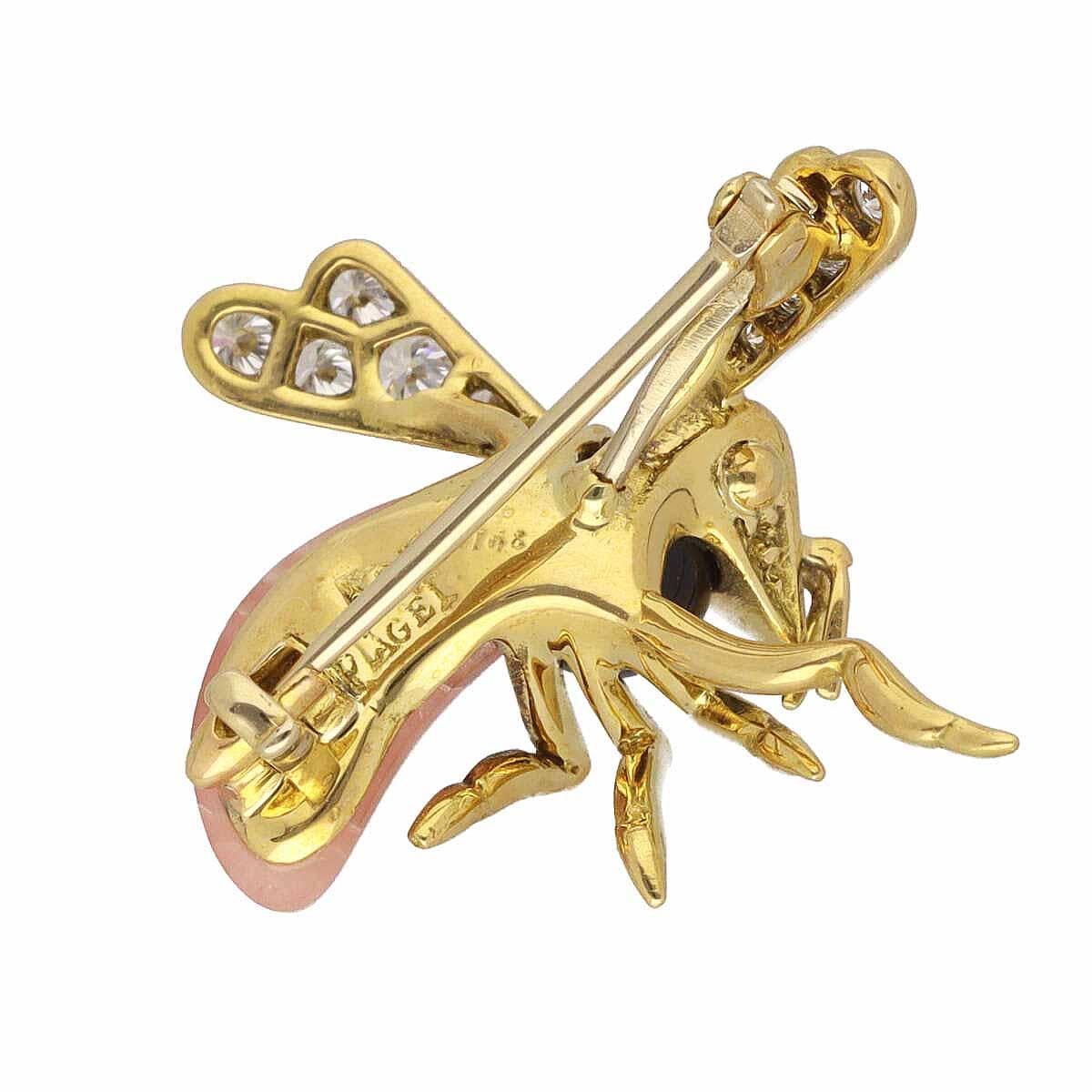Piaget Diamond Sapphire Onyx Pink Agate 18 Karat Yellow Gold Flying Bee Brooch For Sale 2