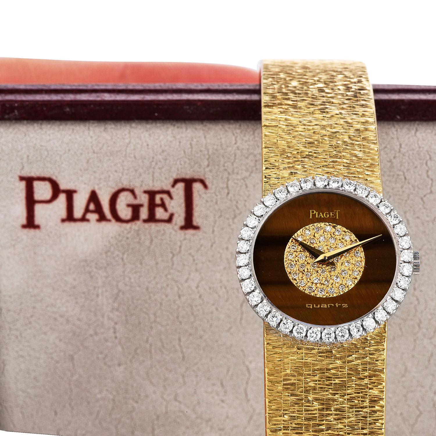 Women's PIAGET Diamond Tiger Eye Dial Diamond Bezel 18k Gold Watch