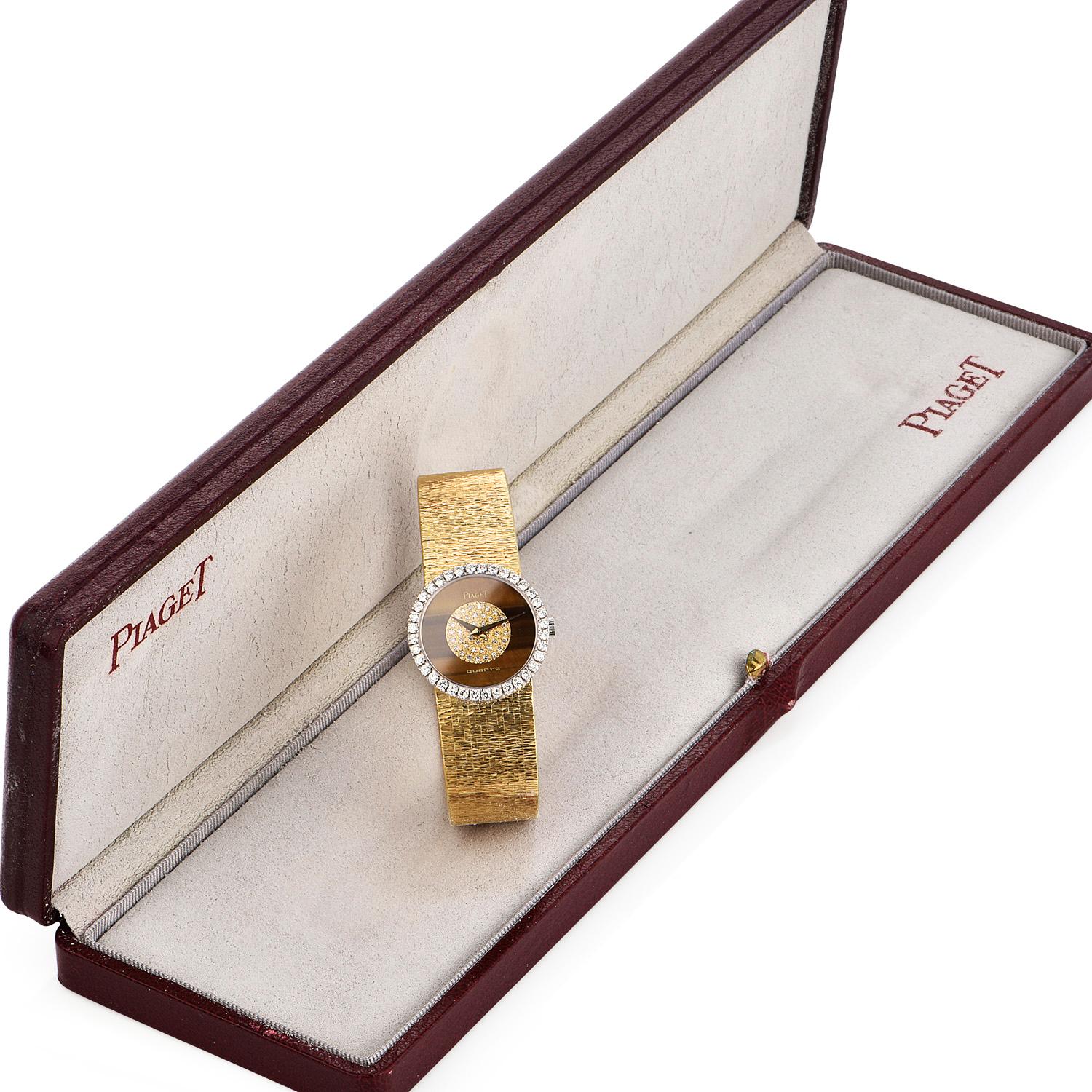 PIAGET Diamond Tiger Eye Dial Diamond Bezel 18k Gold Watch 1