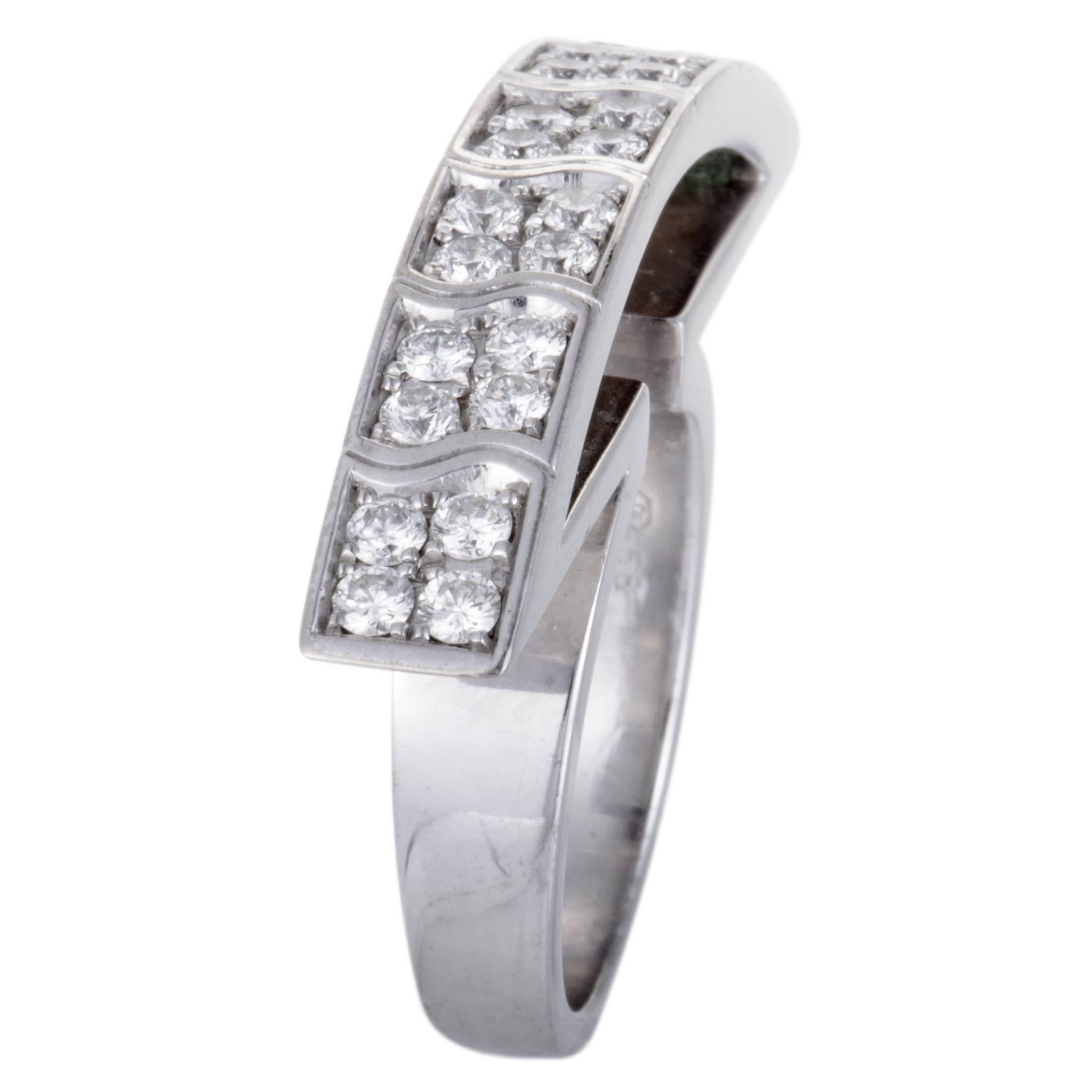 Round Cut Piaget Diamond White Gold Curved Cocktail Ring
